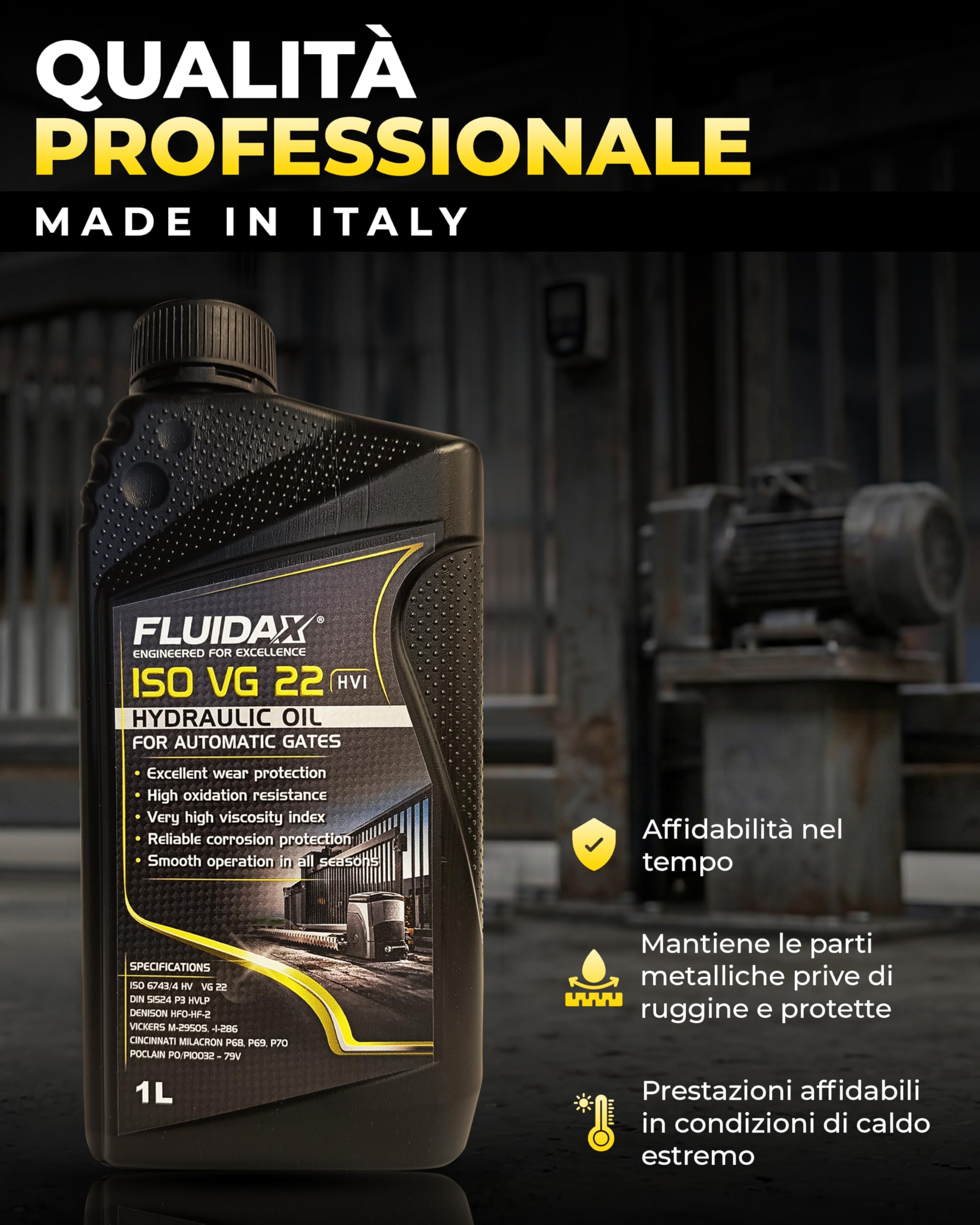 Olio Idraulico ISO VG 22 HVI 1L per Motori Cancelli Automatici – Alta Fluidità a Freddo (-39°C), Protezione Anti-Usura, per Pistoni, Attuatori e Centraline – Adatto FAAC BFT NICE CAME