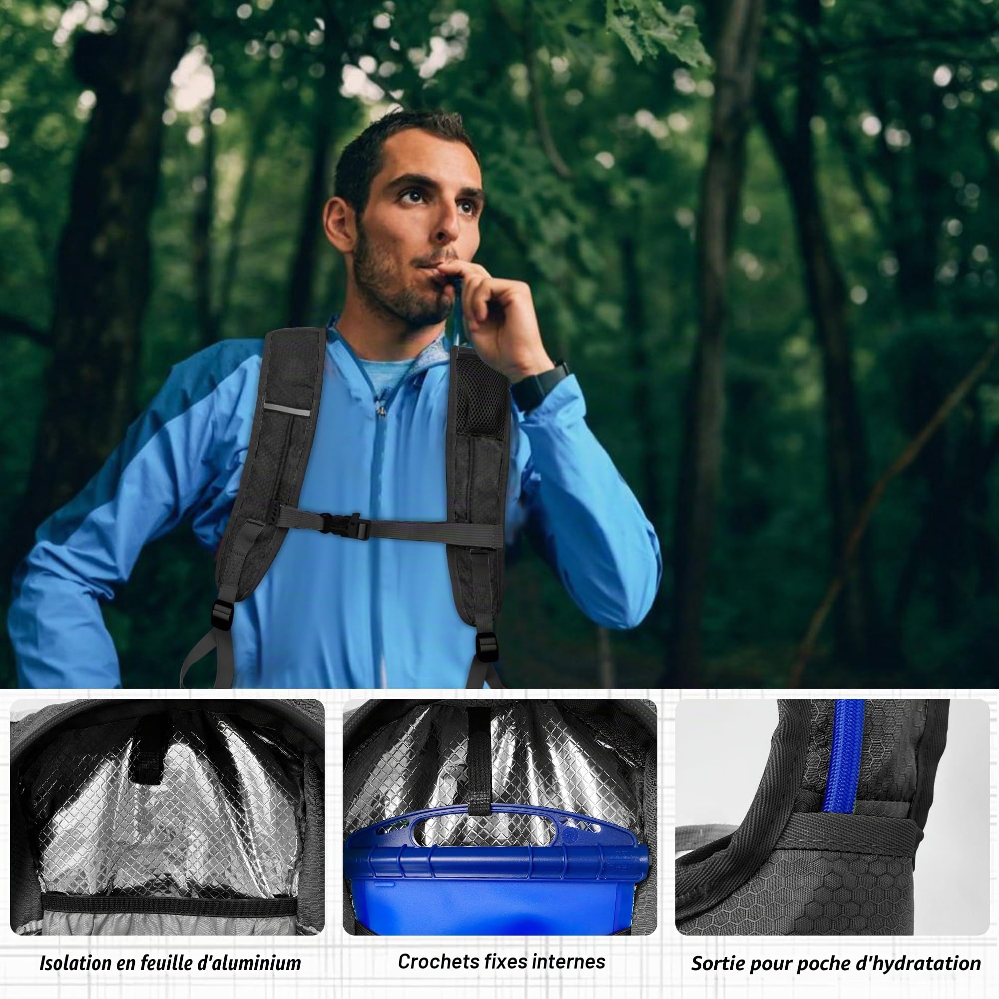 EULANT Petit Sac a Dos de VTT,Impermeable Sac à Dos Ski,12L Reflechissante Sacs à Dos D'hydratation Isotherme pour Course Vélo Randonnée Natation Camping Alpinisme,Noir