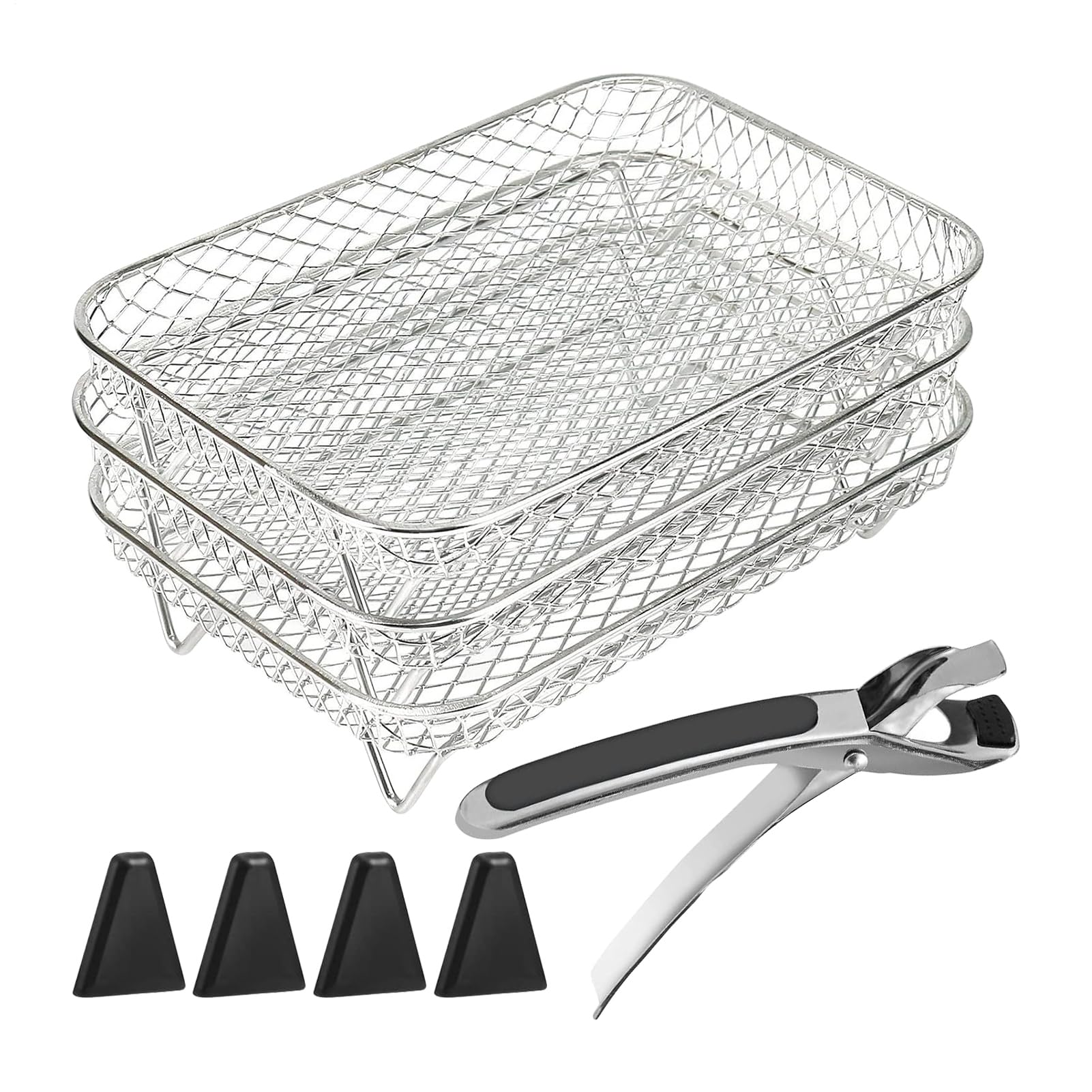 Grilles de grill pour friteuse à air 5-7L à 3 couches avec pieds en silicone antidérapants