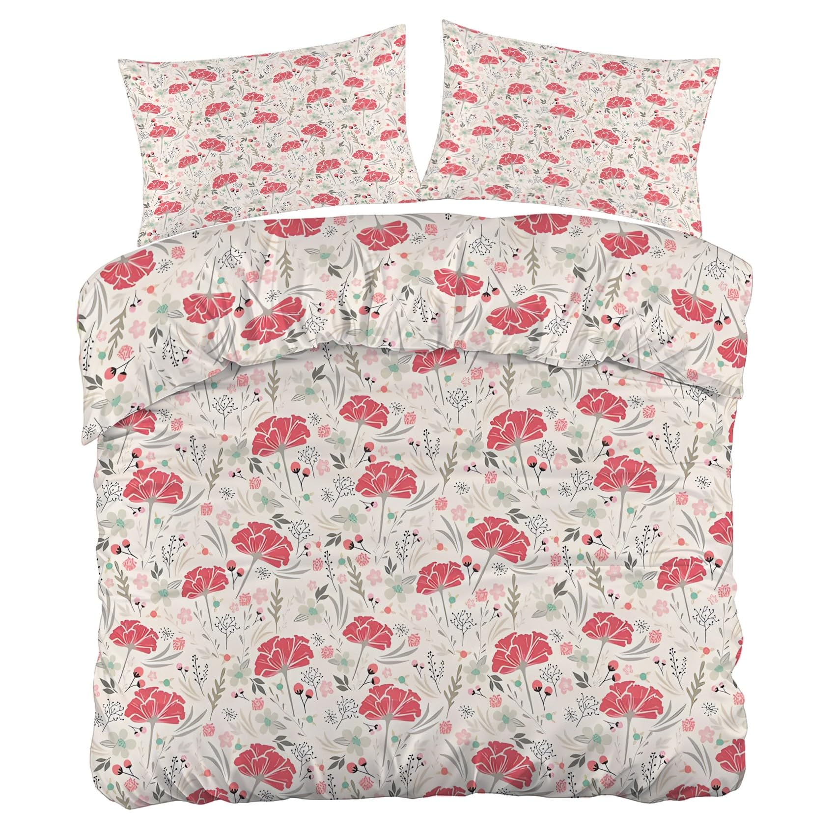 Housse de Couette 240x260 Coquelicot Anti-Glissement avec Zip Pratique