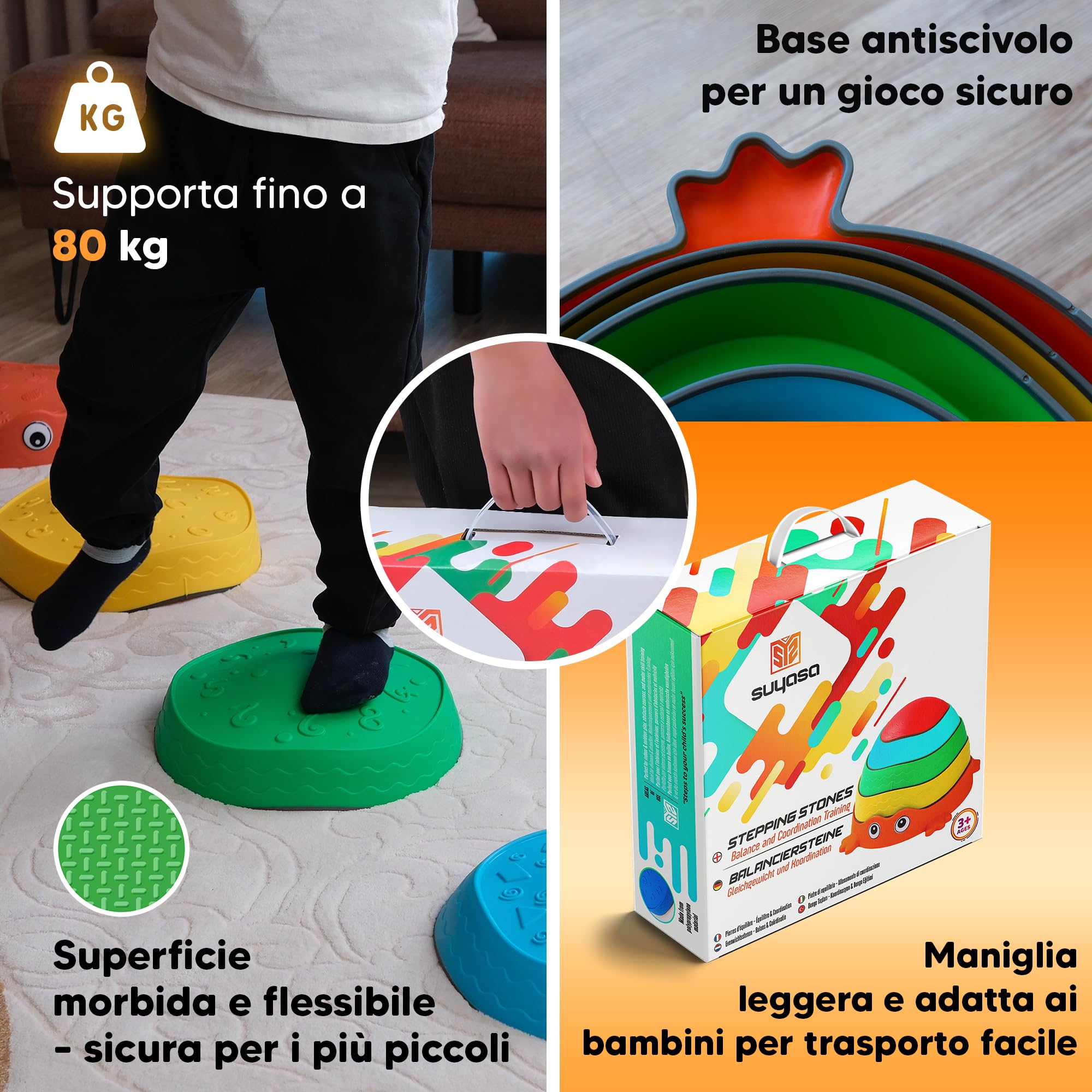 Pietre di equilibrio per bambini – Antiscivolo & stabili – Gioco Montessori per sviluppare equilibrio, motricità & coordinazione – Gioco sensoriale ed educativo per interno & esterno
