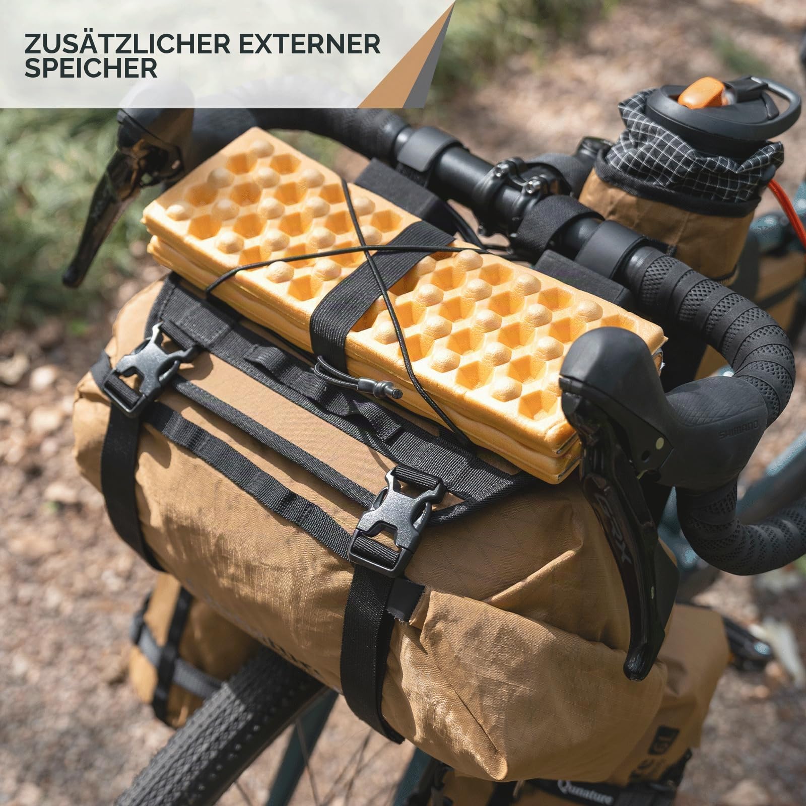 Lenkerhalter und Fahrradtasche Bikepacking Set Wasserdichter Kompressionssack mit Lenkerhalterung Leicht Flexibel Vielseitig Montierbar für Rennrad, MTB & Gravel