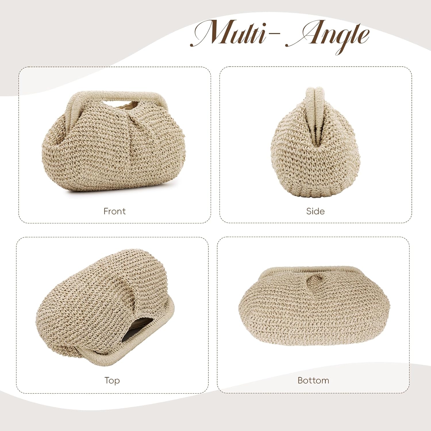 KUANG! Clutch Purses for Women Straw Woven Cloud Dumpling Bag Summer Beach Straw Clutch Crossbody Shoulder Handbag