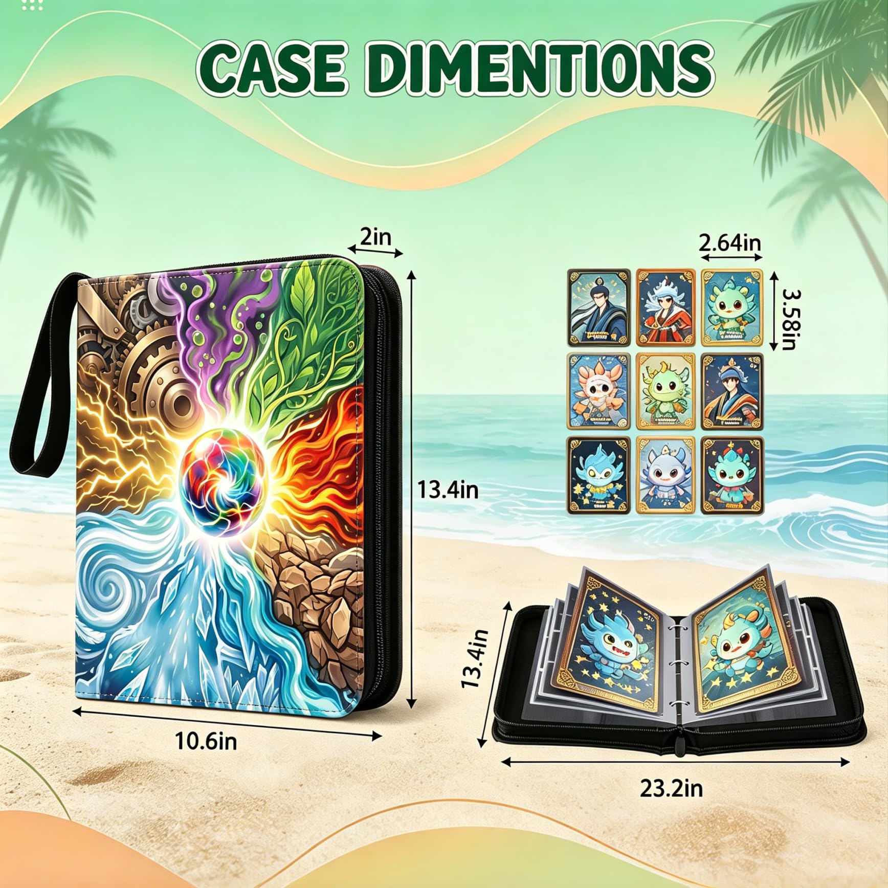 Carpeta de tarjetas con 9 bolsillos, capacidad de 540 unidades, con cremallera, 30 fundas extraíbles de doble cara, álbum de colección de tarjetas de poliuretano para tarjetas MTG, Sports y TCG