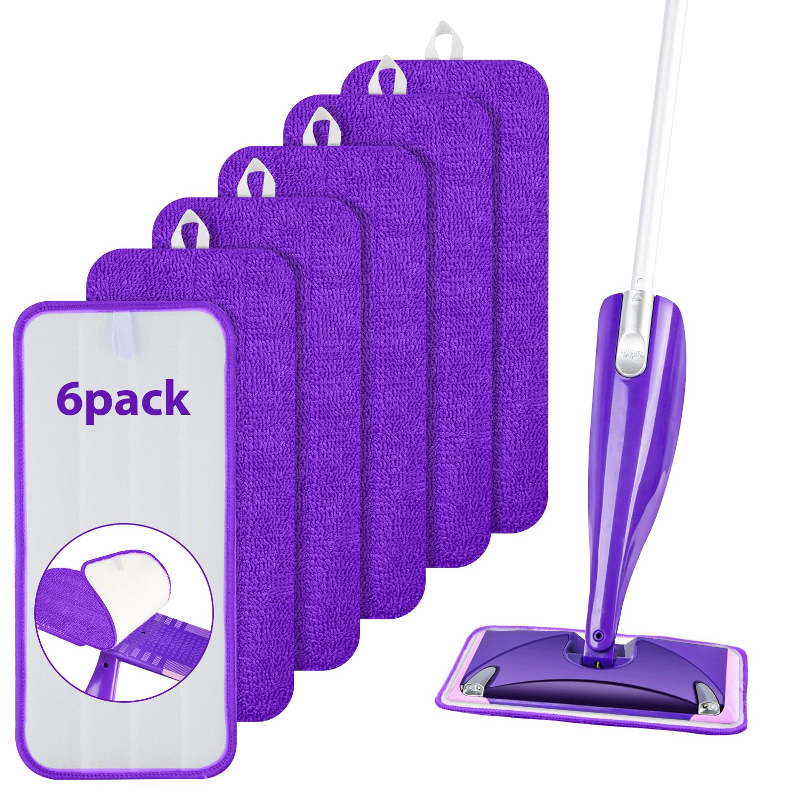 Reusable Mop Refill Pads for Flash Power mop, 6 PCS Mop Pads Microfibre Wet Dry Cleaning Mop Pad Machine Washable Up, for Wet Dry Floor Cleaning Tiles Hardwood Laminate Floor