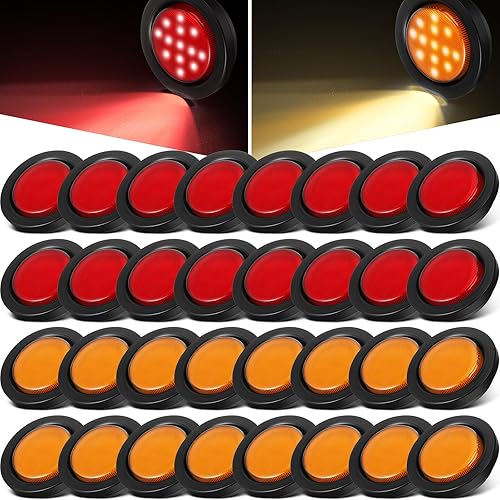 Miniatura 7 de Retisee 24 luces redondas de 2.5 pulgadas, 13 LED, marcador lateral delantero y trasero, impermeable, 12 V, selladas, luces marcadoras de montaje