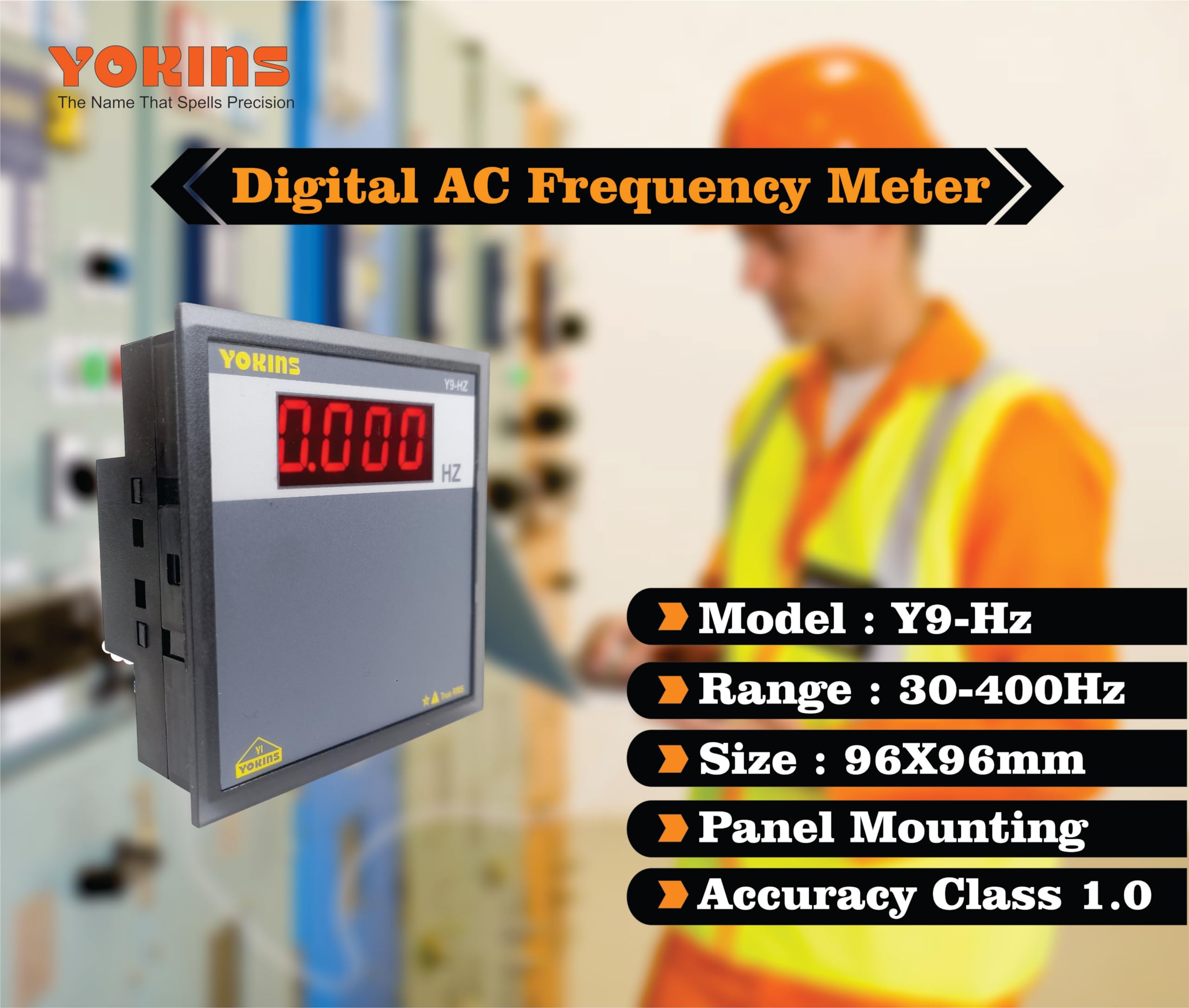 Yokins True RMS Digital Frequency meter Y9-Hz, With frequency measurement Range 30-400Hz at Voltage range 15-600V AC, used for measurement of AC Frequency, comes with One year Warranty (Size 96x96) - Image 2 thumbnail