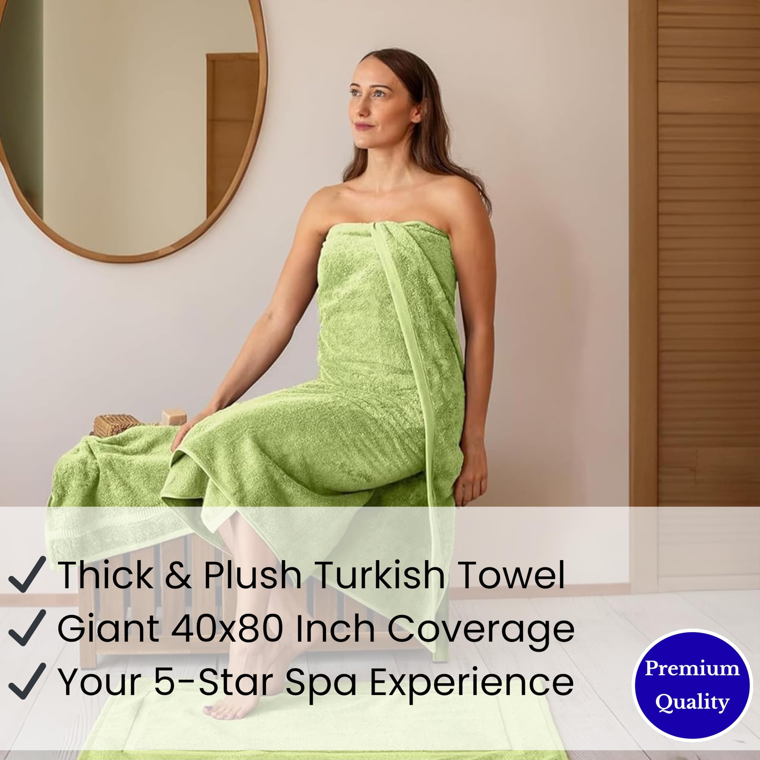SALBAKOS Ökologisches Badetuch aus türkischer Baumwolle für Luxushotel und Wellnessbereich 12 Stück 40" x 80" Badetuch Grün | Extra großes Jumbo-Bad- und Strandtuch, superweich, sehr saugfähig, dick, Premium-Hotelqualität, hergestellt in der Türkei