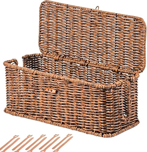 BROWNLILY Caja de organización de cables, organizador de cables estilo ratán para cable de escritorio, fundas para salidas de cables, a prueba de