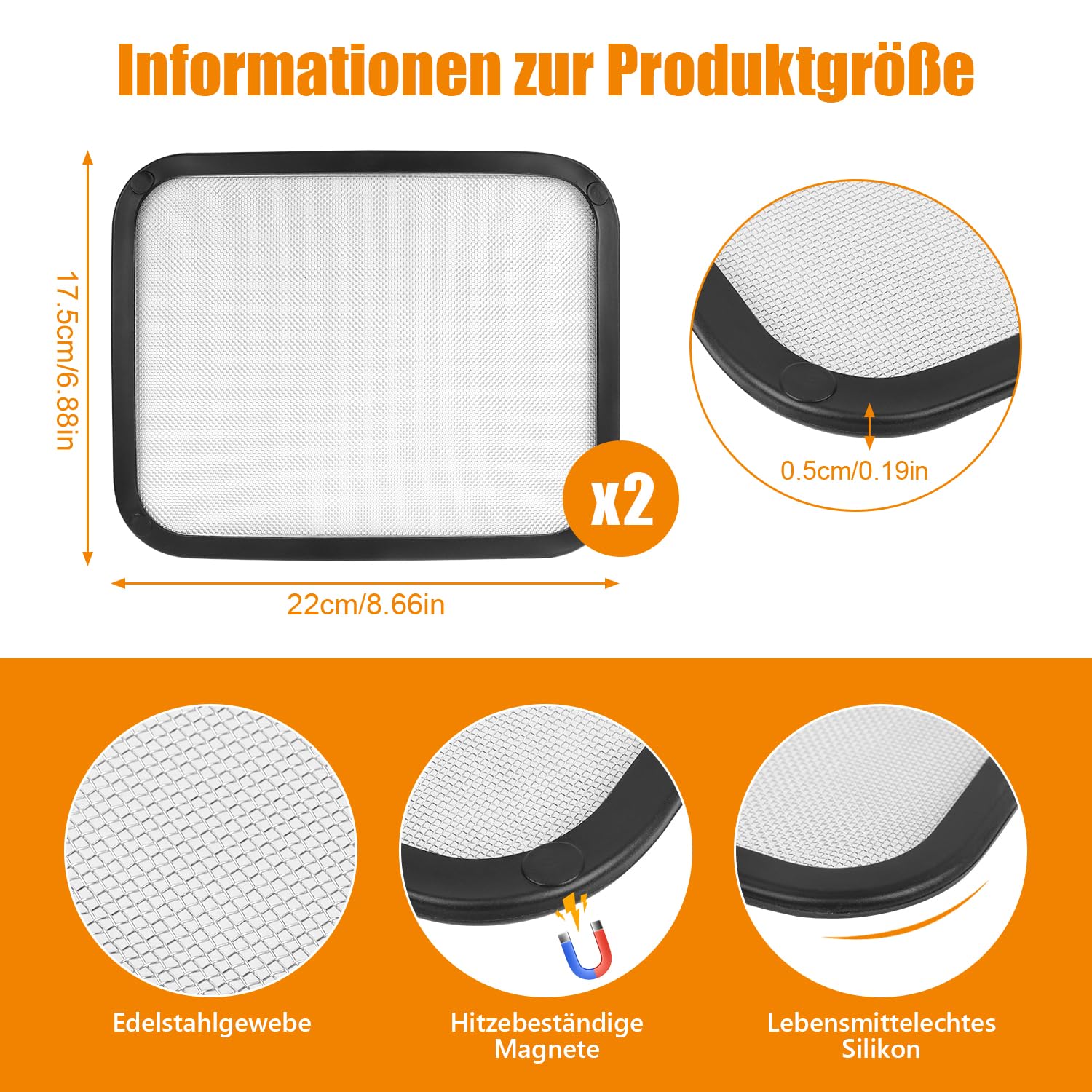 2 protectores magnéticos contra salpicaduras para Cosori Airfryer 8,5 L Dual Blaze Twinfry, 10 L, magnéticos, acero inoxidable, freidora de aire caliente para Cosori Caf-R901-Aeu 8,5 L, malla