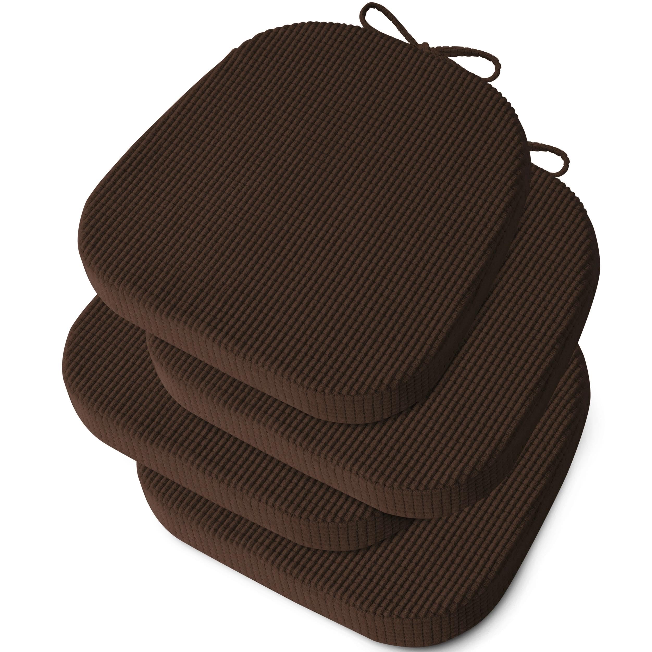 OVOV 35x35cm Chair Cushions with Ties and Removable Washable Cover Set of 4 Non-Slip Seat Cushions for Metal Chairs Textured Chair Pads for Dining Room Kitchen Indoor Brown