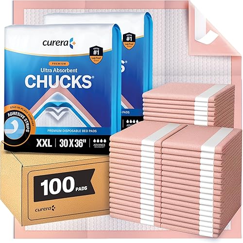 Chucks Premium Disposable Underpads 30”x36” [100-Count] Ultra Absorbent Chux Incontinence Bed Pads Disposable Adult with Adhesive Tape, Pee Pads Pet Training Pads XX-Large 30x36 Bulk Pack