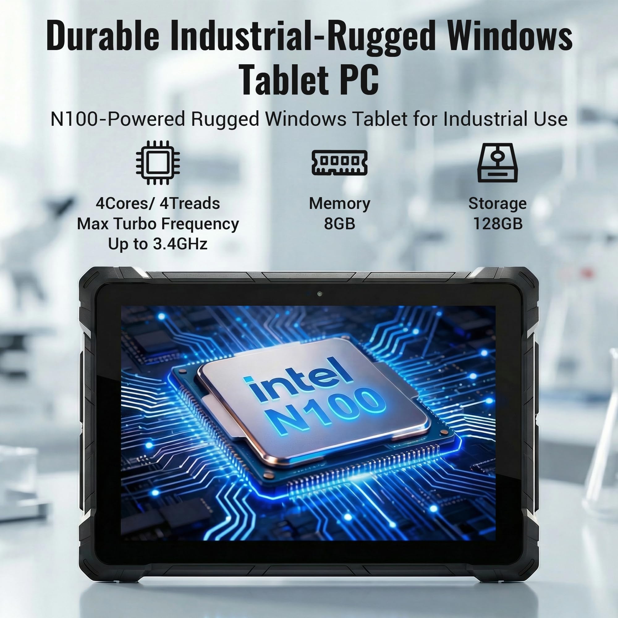 Tablet PC Robusto Win11 Pro Tablet Computer Esterno 10,1" Resistente Acqua e Polvere IP67 per Industriale, N100, 8GB Ram 128GB Rom, 8000mAh Batteria, 1280 * 800, Tipo-C, RS232, SIM 4G, GPS