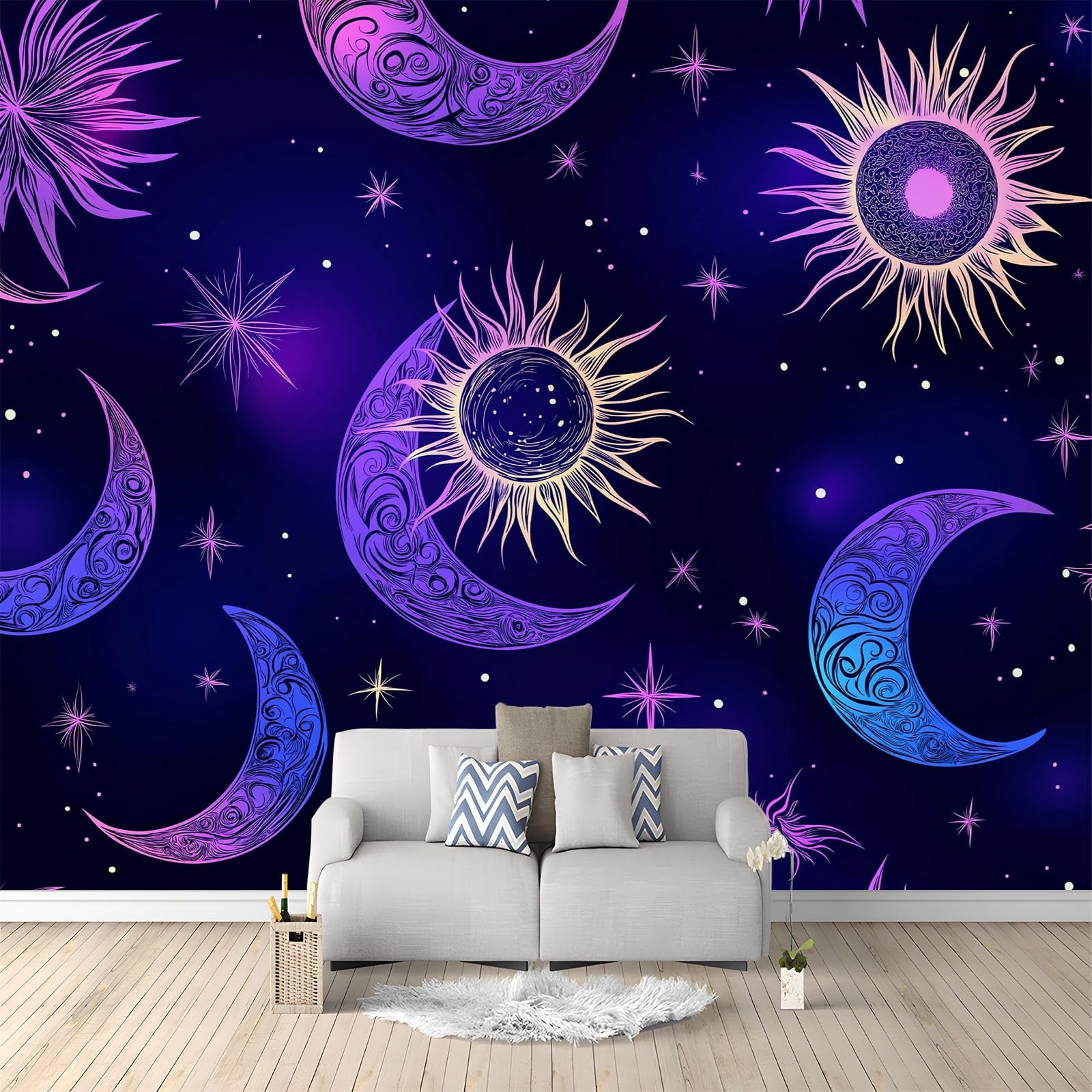 Fototapeta 250 x 175 cm efekt 3D malowidła ścienne tapety fantazja ciała niebieskie księżyc słońce plakat tapeta dekoracja do sypialni salonu i pokoju dziecięcego sztuka mural
