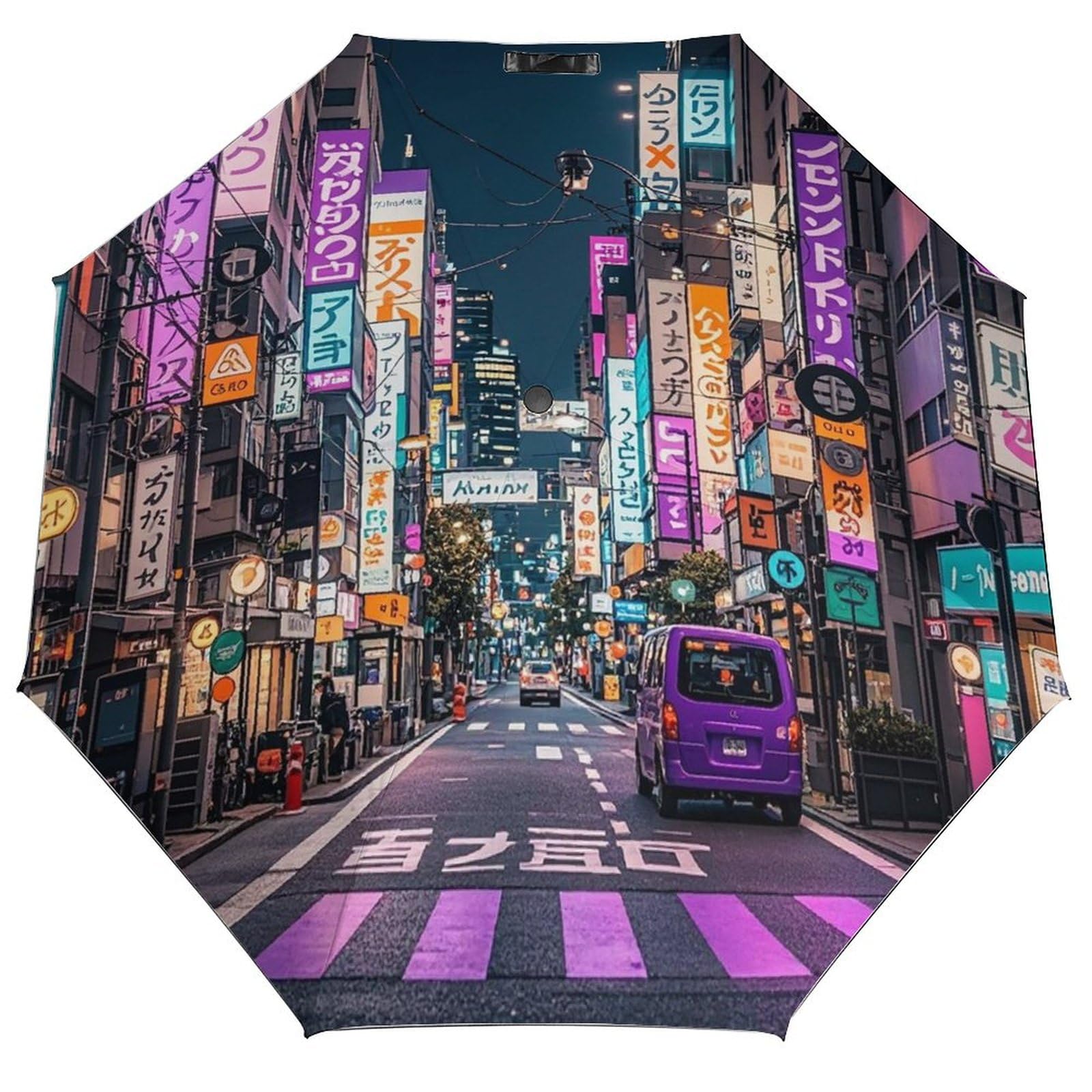 Rkjvb Women's Style Purple Tokyo Streets Umbrella For Men Windproof Travel Umbrellas Compact Automatic Umbrellas Portable Folding Umbrella For Rain