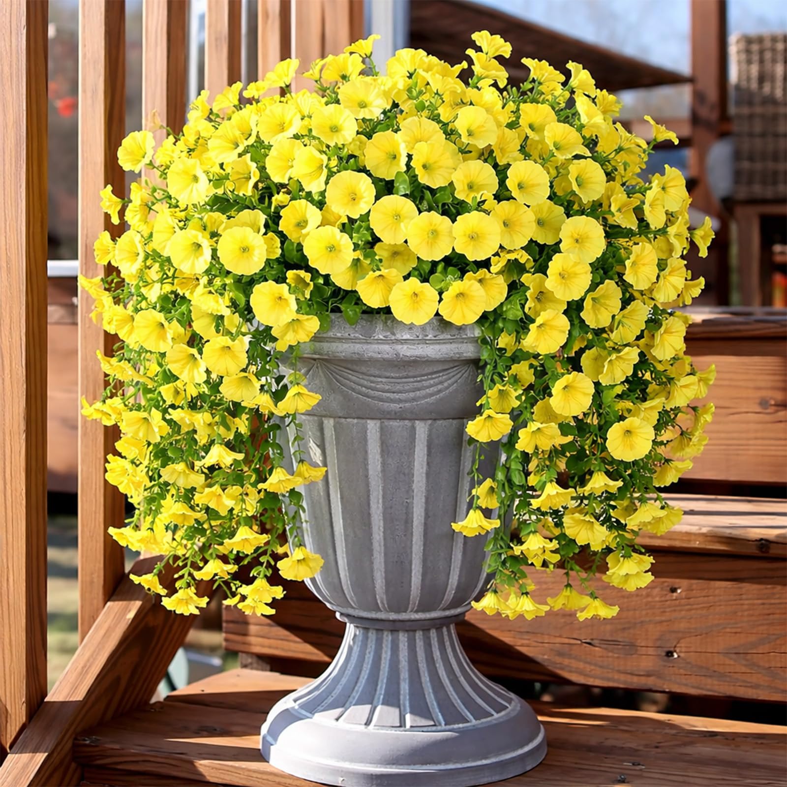 2026 Artificial Hanging Flowers Outdoor, 29.5in Realistic Artificial Flowers Plants, Fake Trailing Plants Morning Glory Decoration,No Fade UV Resistant Realistic,for Porch Patio Window (Yellow,3PCS)