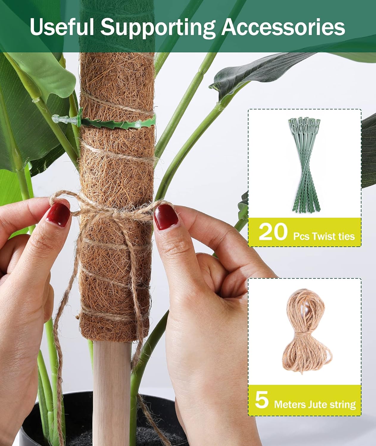 Buy 2Pack 16'' Moss Poles with 20Pcs Adjustable Plant Ties and 17ft