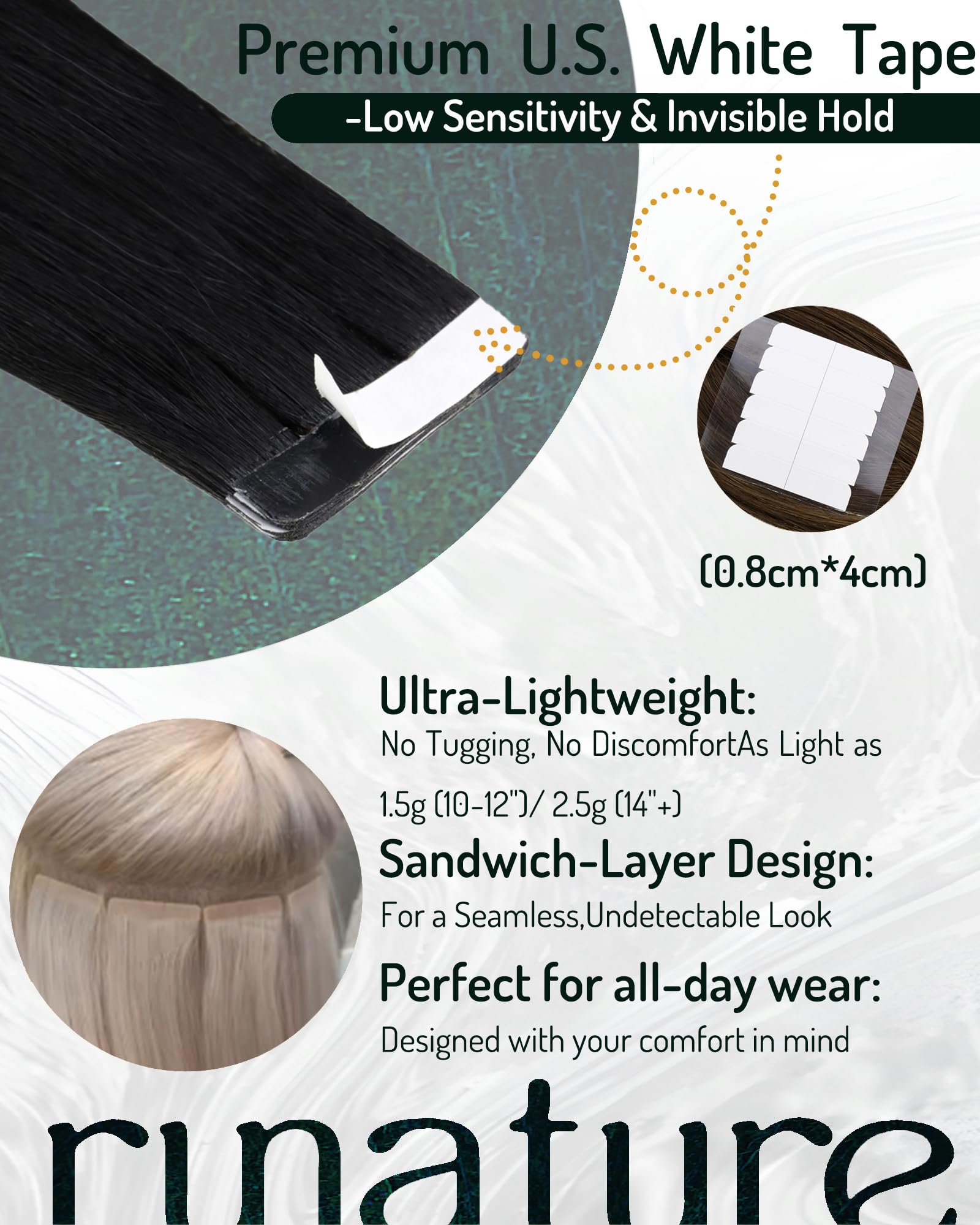 RUNATURE Extensiones Adhesivas Pelo Natural Negro 25cm 20pcs 30g Invisibilidad Extensiones Tape #1