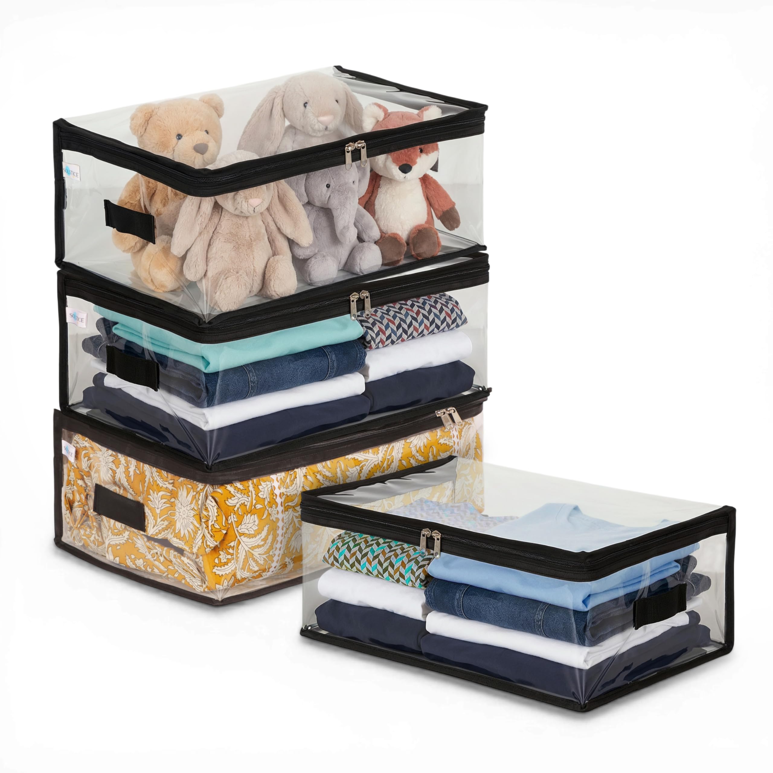 SOLSTICE Transparent Storage Bags for Clothes, Saree Cover Organizer, Waterproof PVC Storage Bag, Wardrobe Clothes Organizer for Blankets, Bedsheets, Toys & Documents (Pack of 4)-image-10