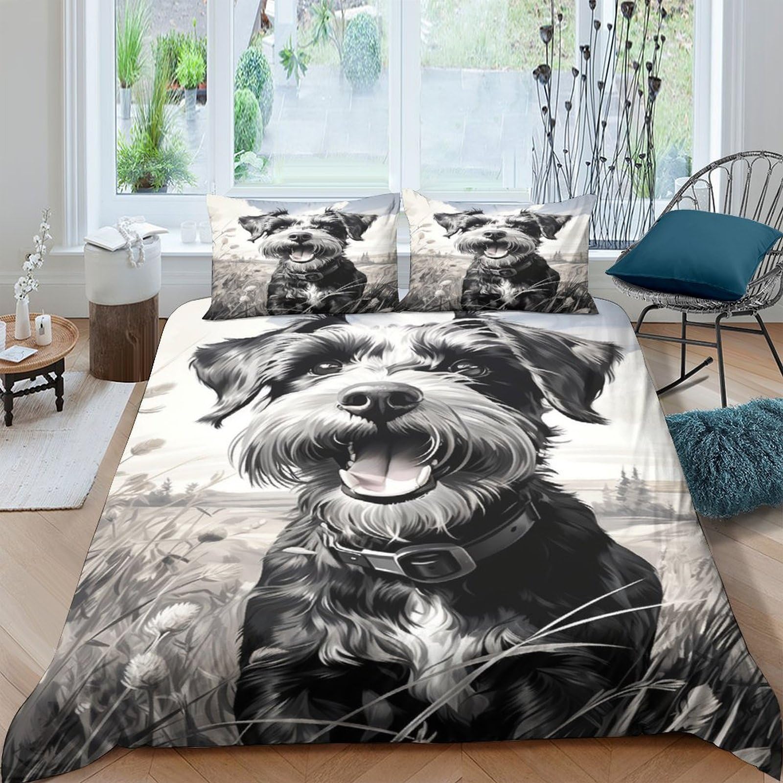 Parure de lit facile d'entretien et anti-allergie motif Terrier