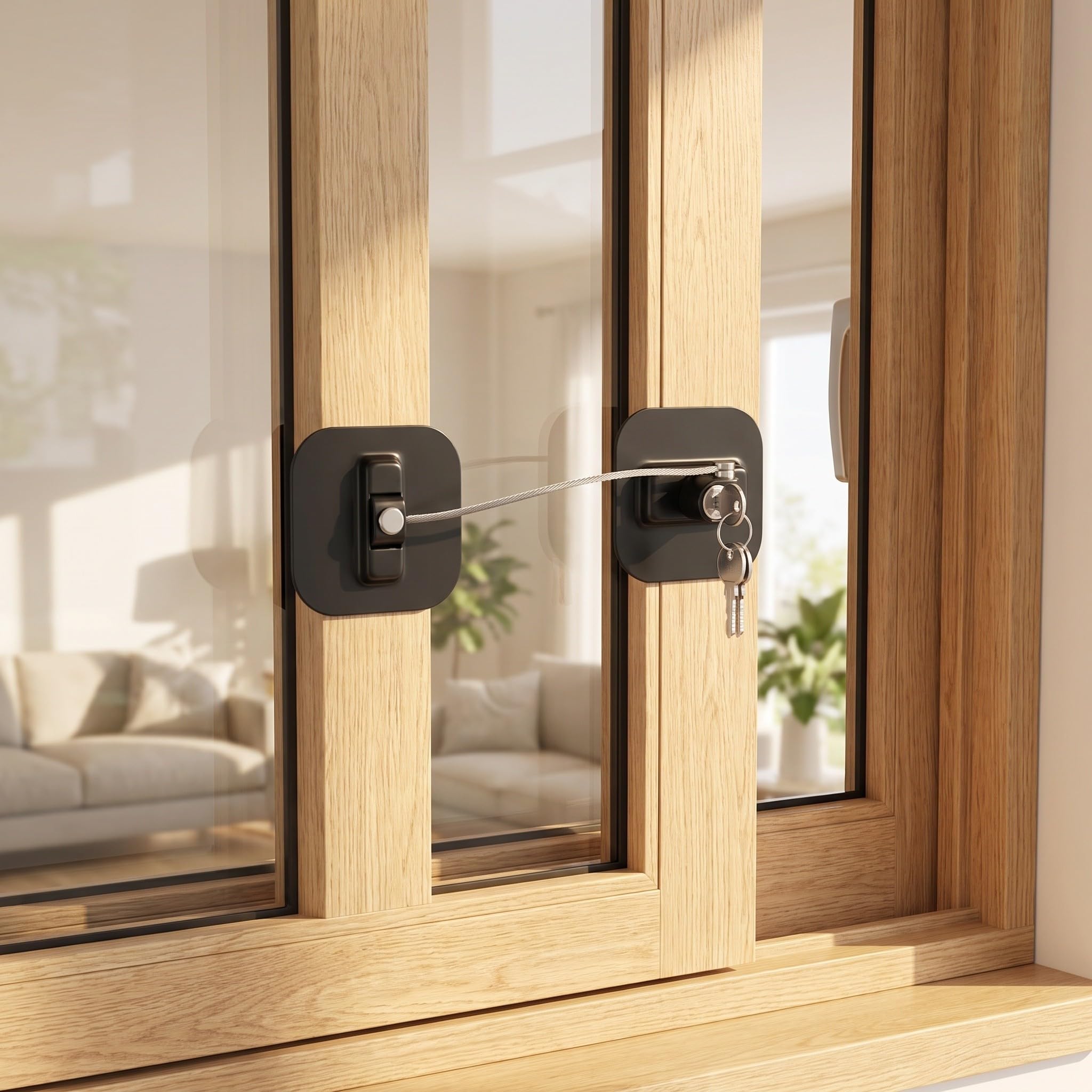 Lurrose 2 Cerraduras de Seguridad para Niños para Ventanas y armarios, Cable con Llave para Puertas Correderas, Protección anticaídas para Refrigeradores, Cajones y Gabinetes, 2 unidades