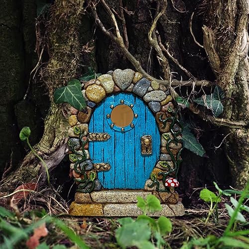 Miniatura 10 de Puertas de hadas de 3.93 pulgadas para árboles al aire libre, decoración de escultura artística de patio, mini puerta de hadas, pared y árboles al