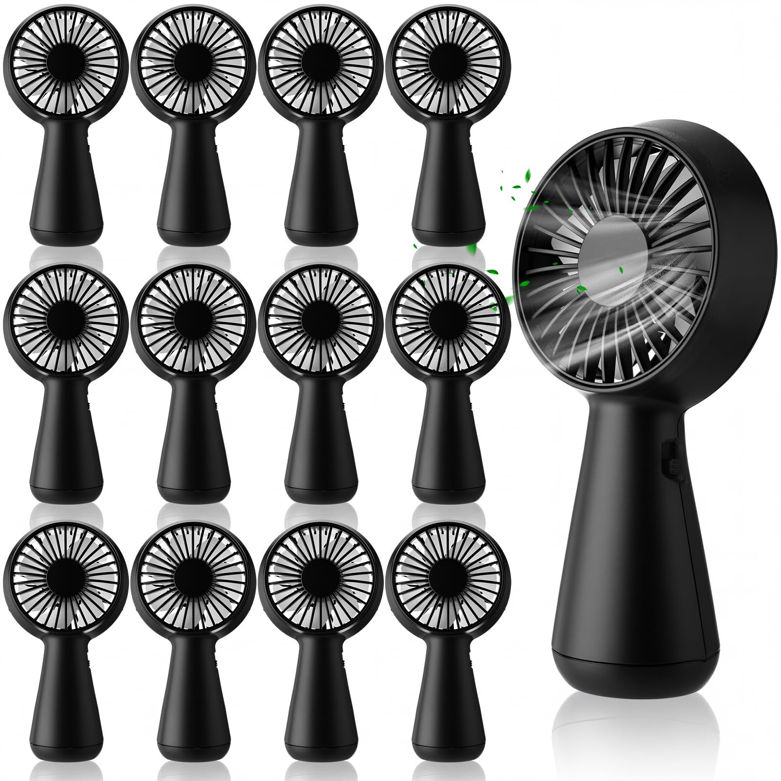 Tragbarer Mini-Ventilator, klein, leicht, wiederaufladbar, für Damen, Brautjungfer, Geschenke, Make-up, Reisen, Sommer, Strand, Outdoor, Schwarz, 12 Stück