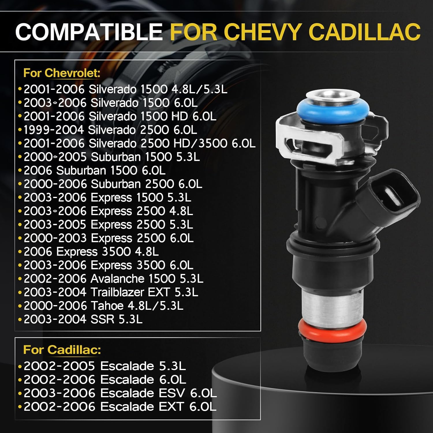 8Pack Fuel Injector Compatible for 1999-2006 Chevy Silverado Suburban Tahoe Express GMC Sierra 1500 2500 3500 Yukon Savana Cadillac Escalade 4.8L 5.3L 6.0L, Replaces FJ315 17113553 17113698