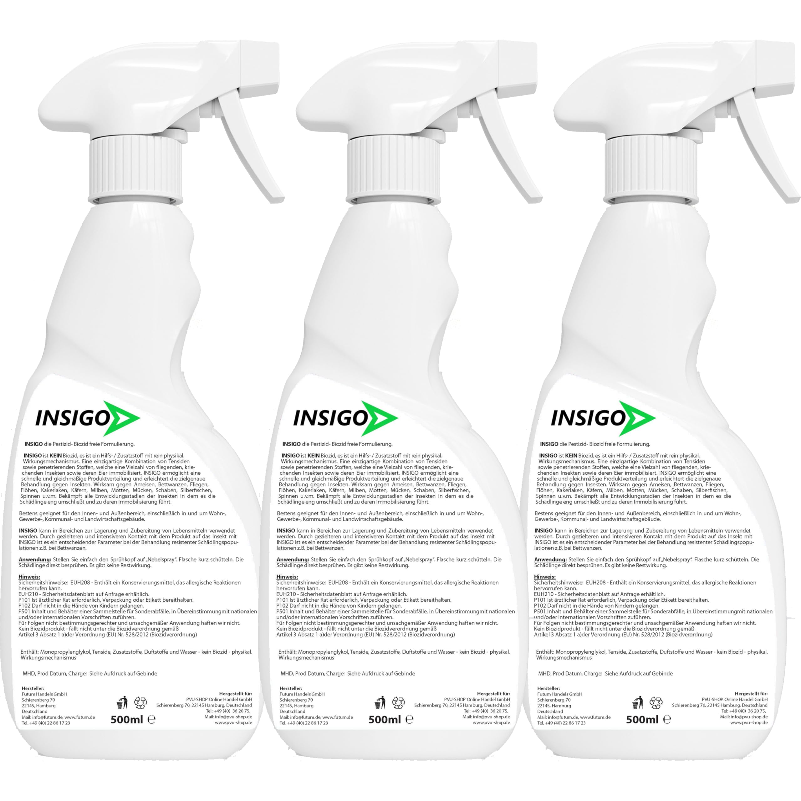 NEU Biozidfreie Spinnen Abwehr 3x500ml – Mittel zum Spinnen abwehren – Spinnen Spray – Fleckenfrei – Spinnenmittel INSIGO