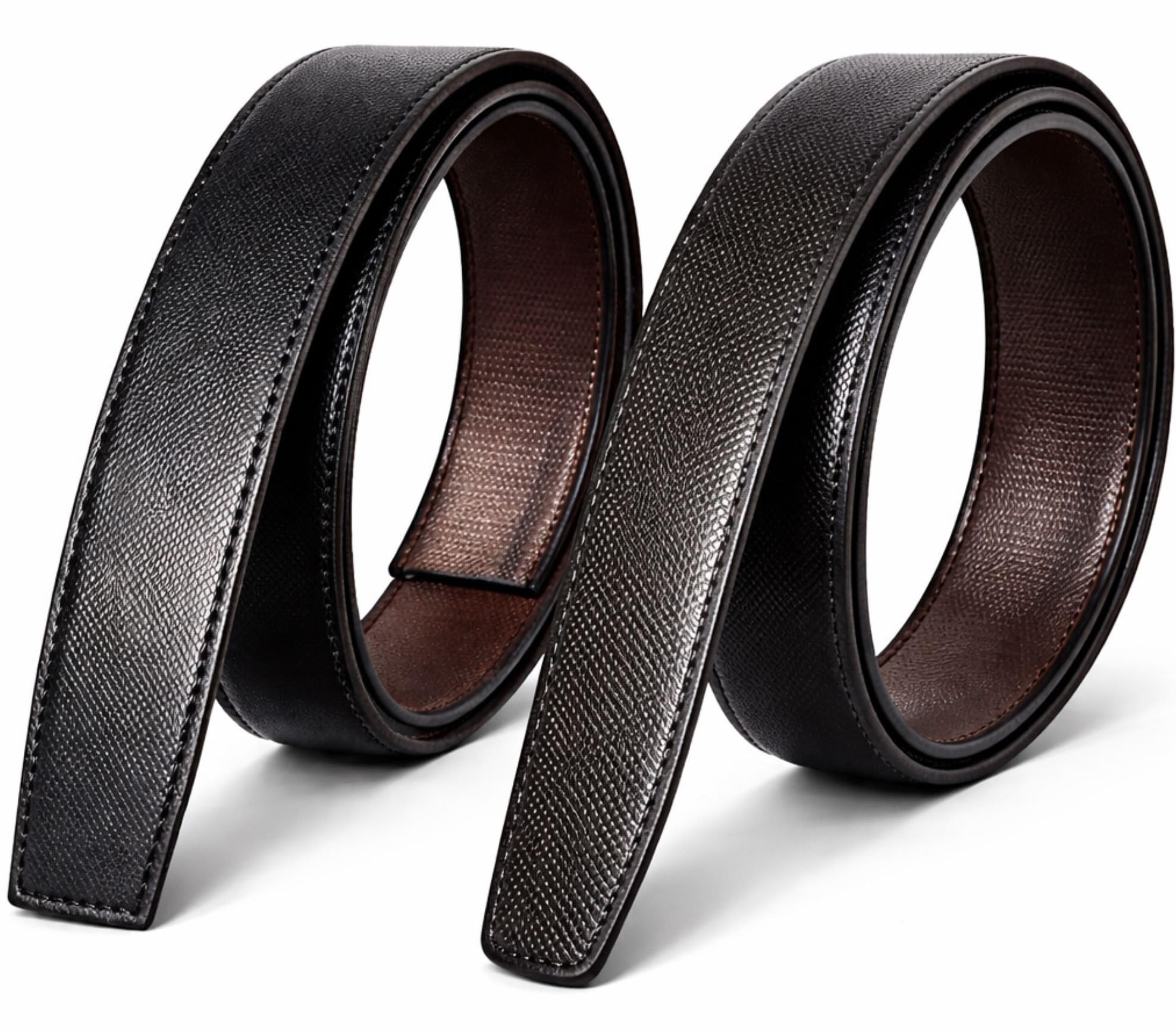 Belt for Men without Buckle PU Leather Reversible Brown Strap with No Buckle Combo Pack of_2 (BLACK HNY 2)-image-37