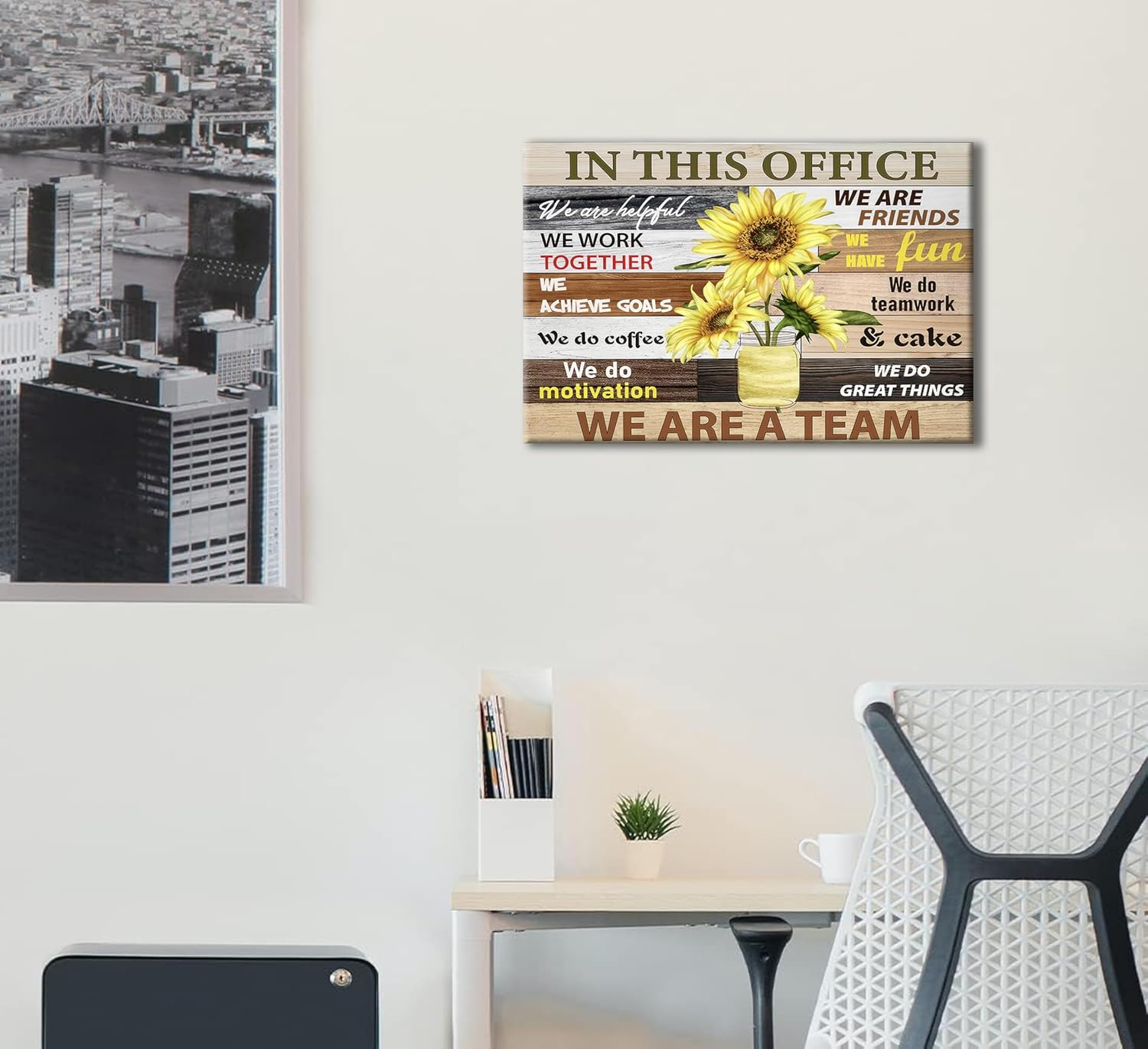 KADEYEE Inspirational Wall Art for Office - Motivational Teamwork Quotes & Sunflower Wall Decor - Framed Canvas Prints - 12x16in - Image 7
