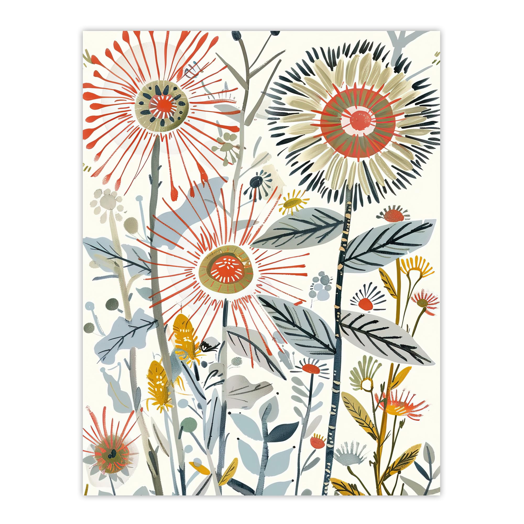 Artery8 Aster Flower Painting Wildflowers Spring Folk Art Living Room Extra Large XL Wall Art Poster Print
