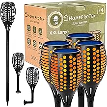 HOMEPROTEK Outdoor Solar Torches – Set of 4, XXL Size, 96 LED Solar Lights with 3 Modes, Flame Effects, Breathing and Flashing, Automatic, IP65, for Garden, Patio, Balcony, Driveway, Pathway