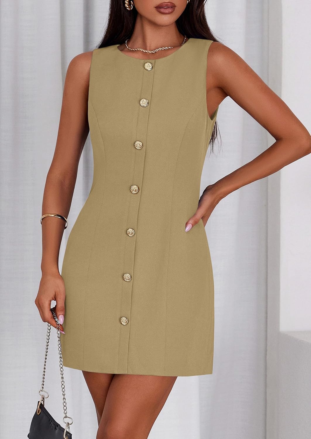 PRETTYGARDEN Work Dresses for Women 2026 Summer Business Formal Short Dress Sleeveless Button Down Elegant Office Outfits - Image 7