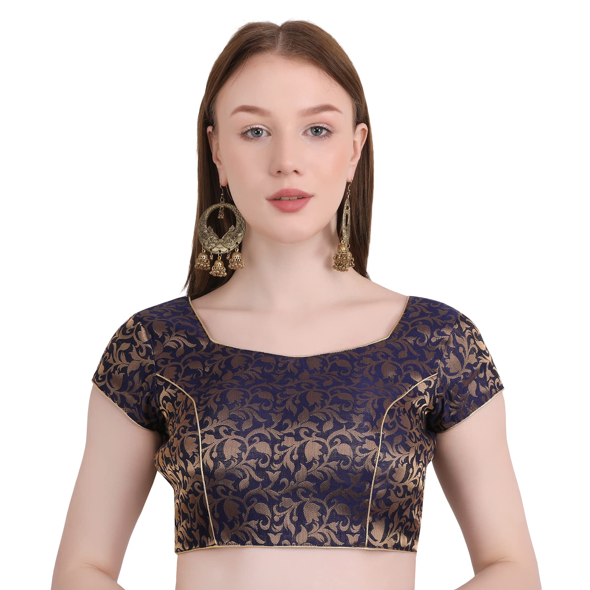 SKYBLESweetheart Blouse Women's Brocade Short Sleeve Readymade Saree Stylish Blouse