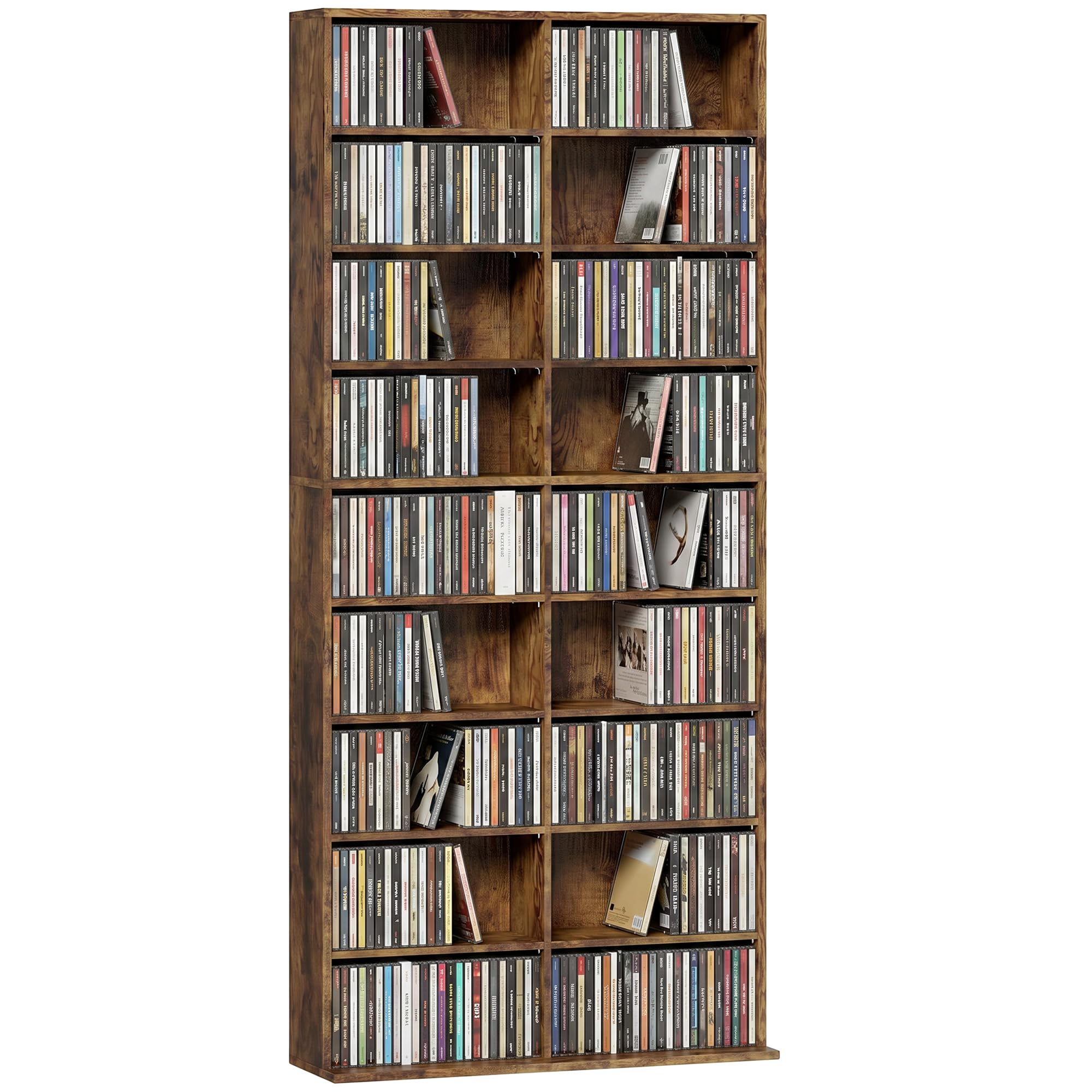 HOMCOM 640 CD Storage Unit 360 DVD Storage w/ 18 Compartments Rustic Brown