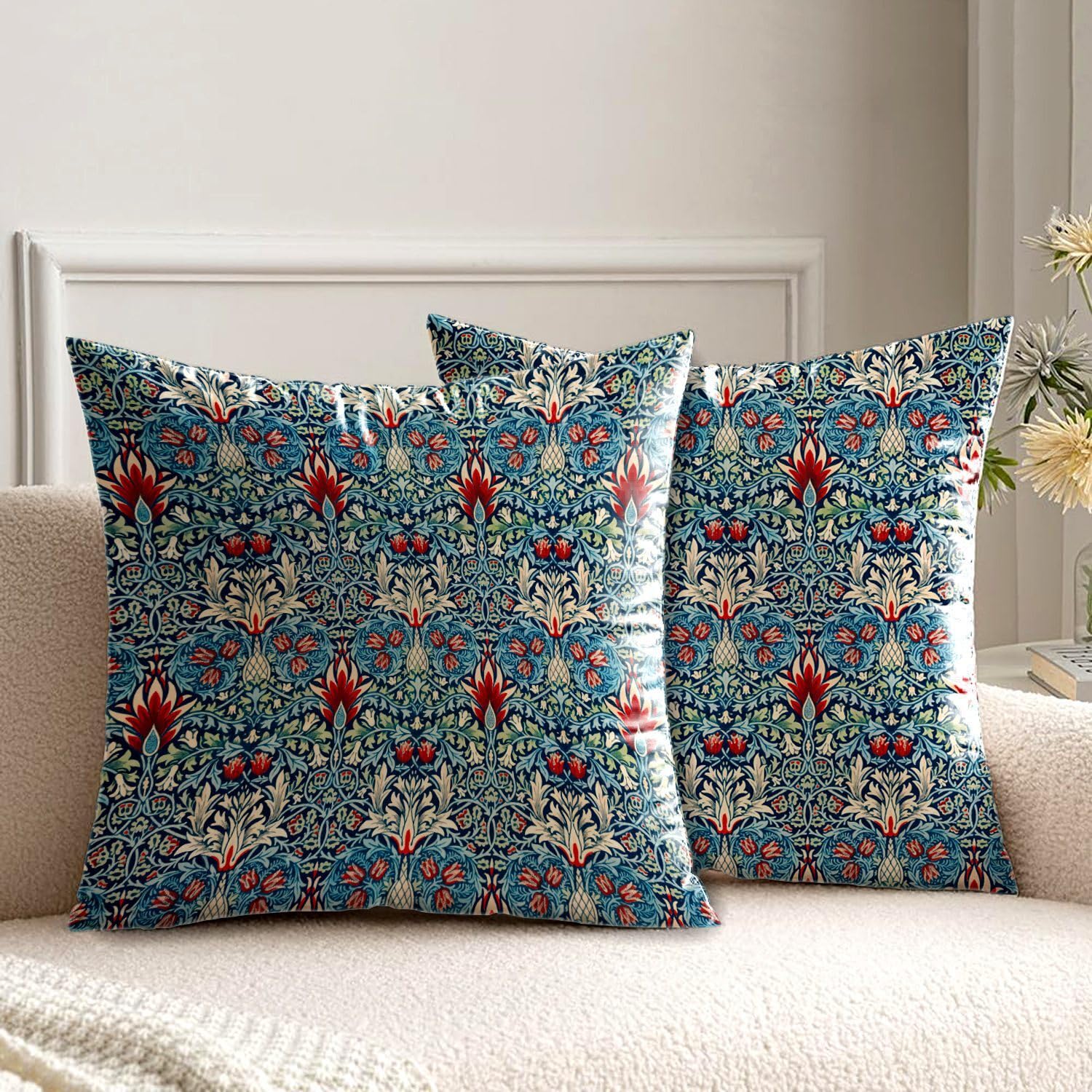 kissenbezug 50x50 cm kissen william morris blau deko für sofakissen kissenbezüge 2er set doppelseitiges muster dekokissen couchkissen kissenhülle sofa schlafzimmer wohnzimmer zimmer zierkissen