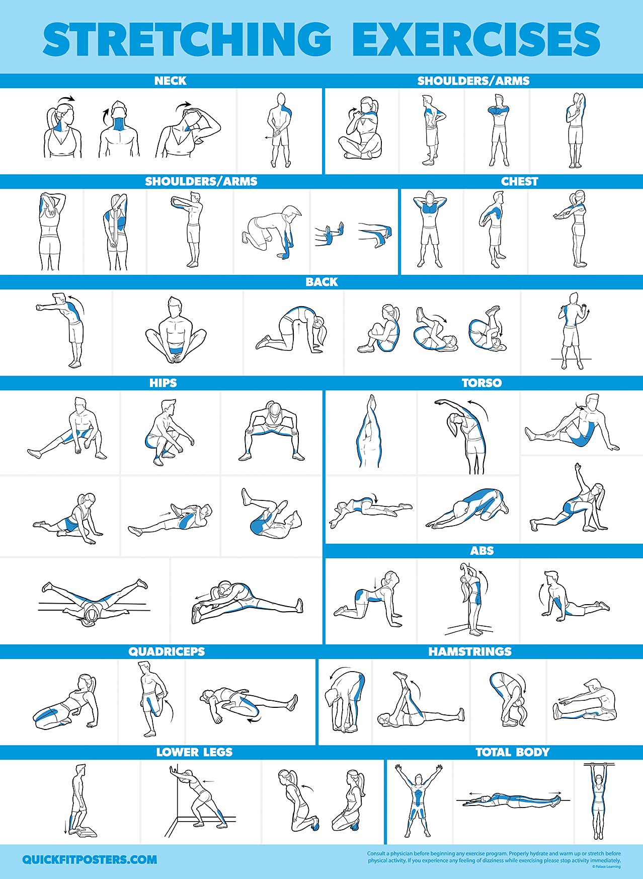 Palace Learning Yoga- und Dehnübungsposter – Set mit 2 laminierten Tafeln – Yoga-Positionen und Dehnübungen [leicht] (laminiert, 45,7 x 61 cm)