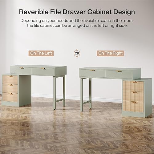 Miniatura 6 de Tribesigns Escritorio para computadora con 5 cajones, escritorio pequeño reversible con almacenamiento, mesa de estudio de madera moderna, estación