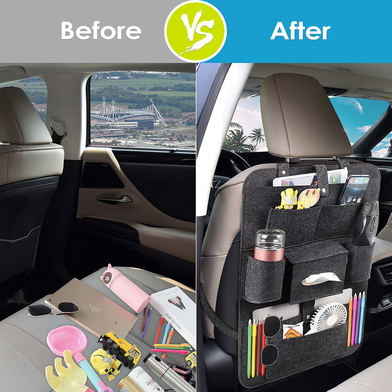 Oneyus Car Seat Organiser, Car Organiser Large Car Organiser Back Seat For Kids Ultifunctional