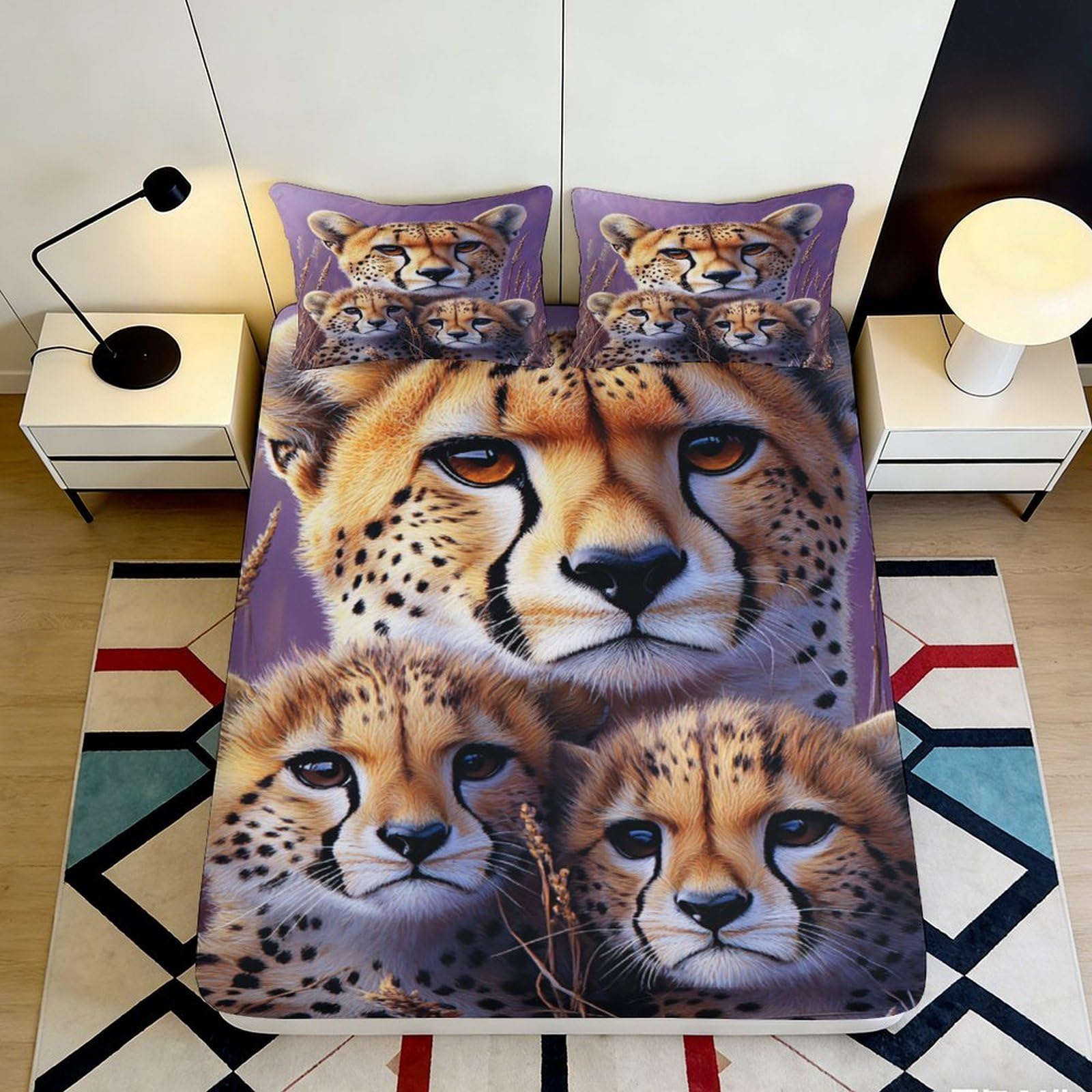 Dhbaneiok Style-8 3D Printed Cheetah Family Fitted Sheet Microfiber Soft Animal Pattern Mattress Cover For Bedroom Dorm Decor 90X200x25cm