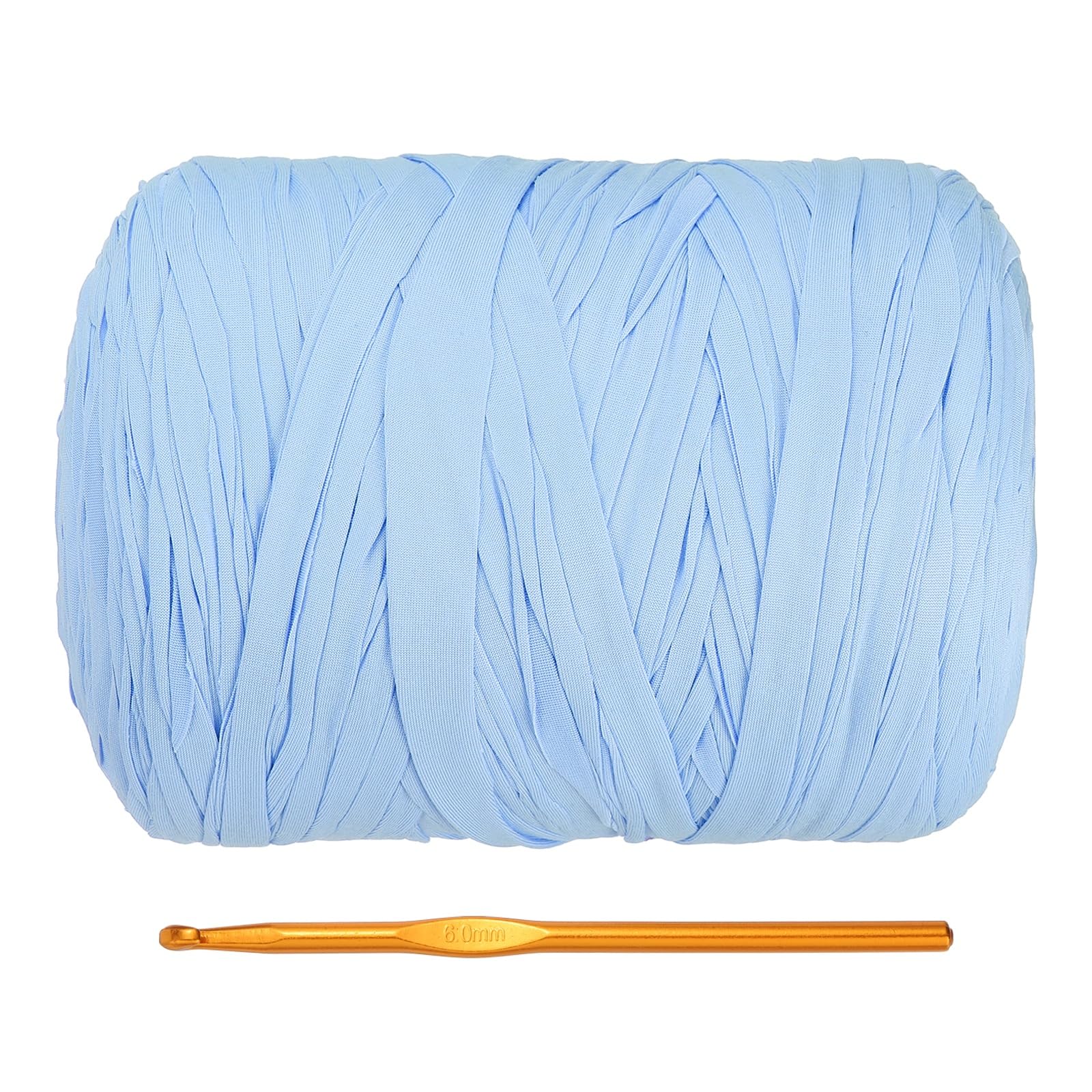 PATIKIL T-Shirt Yarn for Crocheting with 1 Crochet Hook, 800g/228 Yards Soft High Elastic Knitting Yarn for Beginner Crochet Bag/Basket/Home Decor(Sky Blue)
