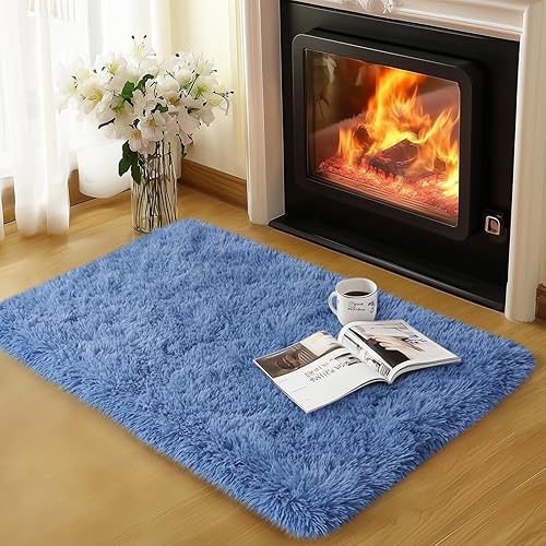 Miniatura 46 de Alfombras de área de 6 x 9 pies para sala de estar, alfombra azul grande y esponjosa para dormitorio, alfombras suaves y peludas para dormitorio de