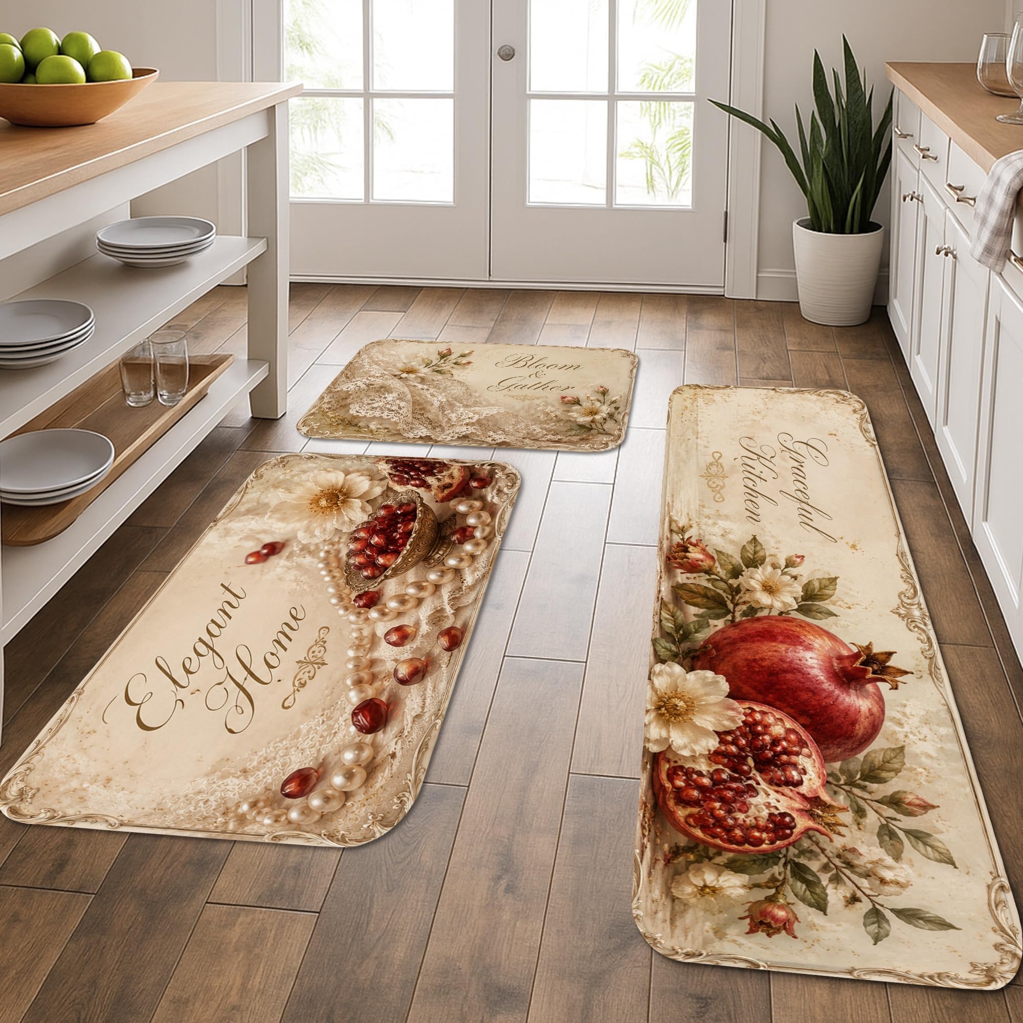 Tapis de cuisine lot de 3 au motif floral vintage lavable et confortable pour la maison