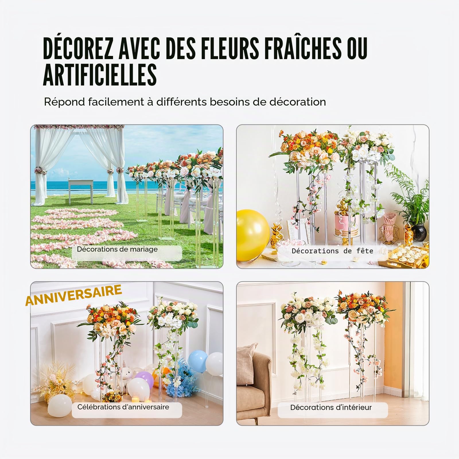 VEVOR 2PCS Support de Fleurs de Mariage 80 cm Porte-fleurs Centre de Table Mariage Stratifié Acrylique Vase Géométrique Présentoir Floral pour Réception d'Événements, Décoration de Fête à la Maison