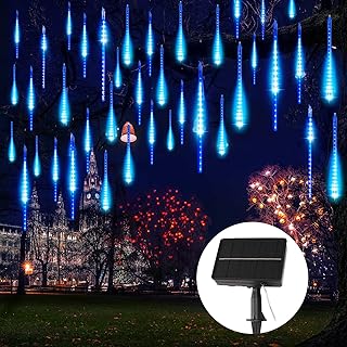 Brightown Meteor Shower Lights 20 Tubes 16 Inch 720 LED Solar Christmas Lights Outdoor Waterproof, Snow Cascading String Lights for Outside Christmas Halloween House Tree Decoration, Blue