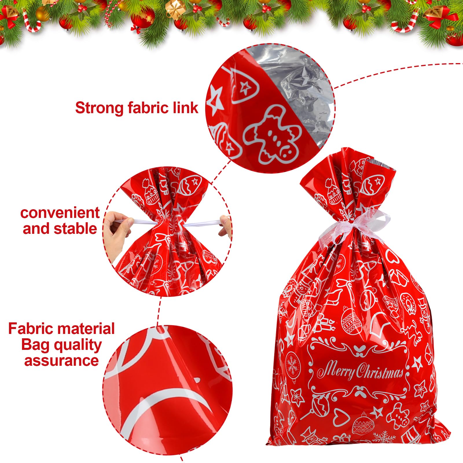 30 Sacchetti Regalo Natalizi Con Coulisse - Dimensioni Assortite (15x23 E 23x35 Cm), In PEVA, Con Motivi Di Babbo Natale, Renne, Alberi, Fiocchi Di Neve
