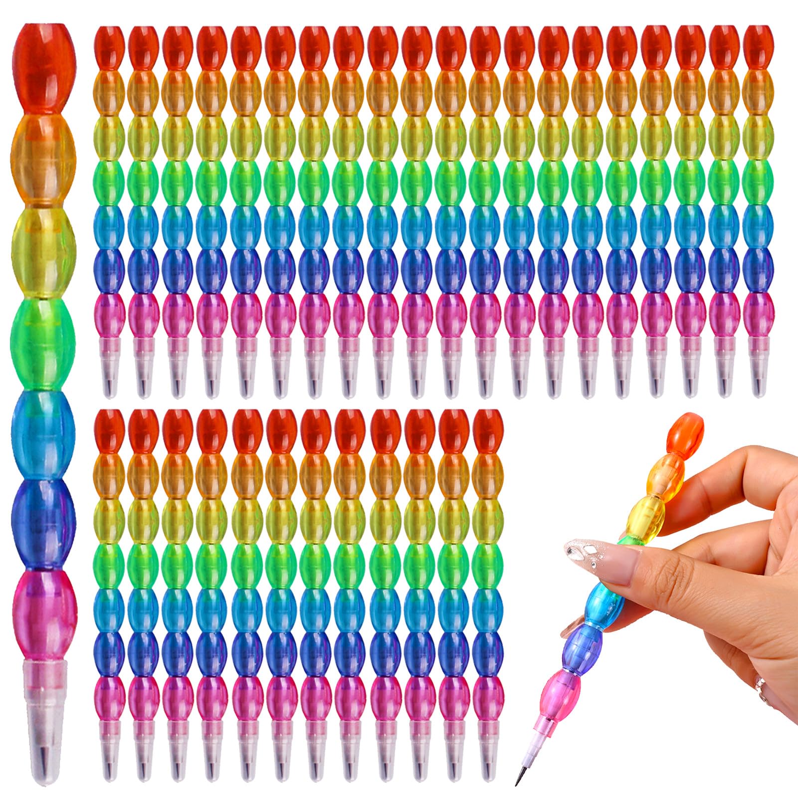 Stackable Pencils for Kids Party Favors, 32 Pieces, 7-in-1 Building Design, Bubble Shaped, Black Lead