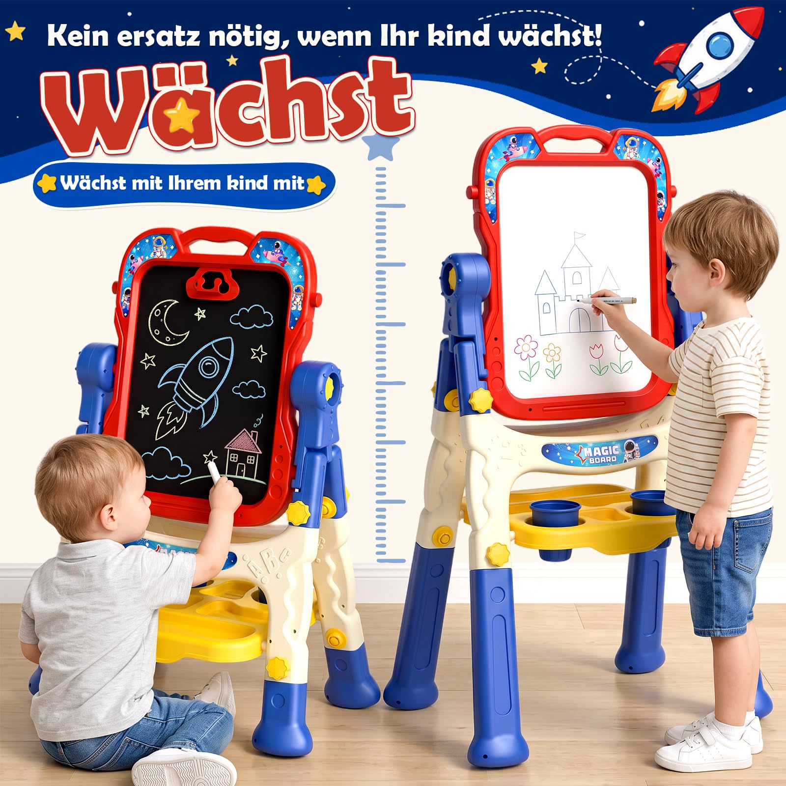 Staffelei Kinder, Maltafel Zaubertafel, Kleinkinder Spielzeug ab 2 Jahre Jungen Spielzeug für 1-6 Jahre Painting Board Lernspielzeug für 1 2 3 4 5 6 Jahre Baby Kinder Geburtstag Geschenk Schreibtafel