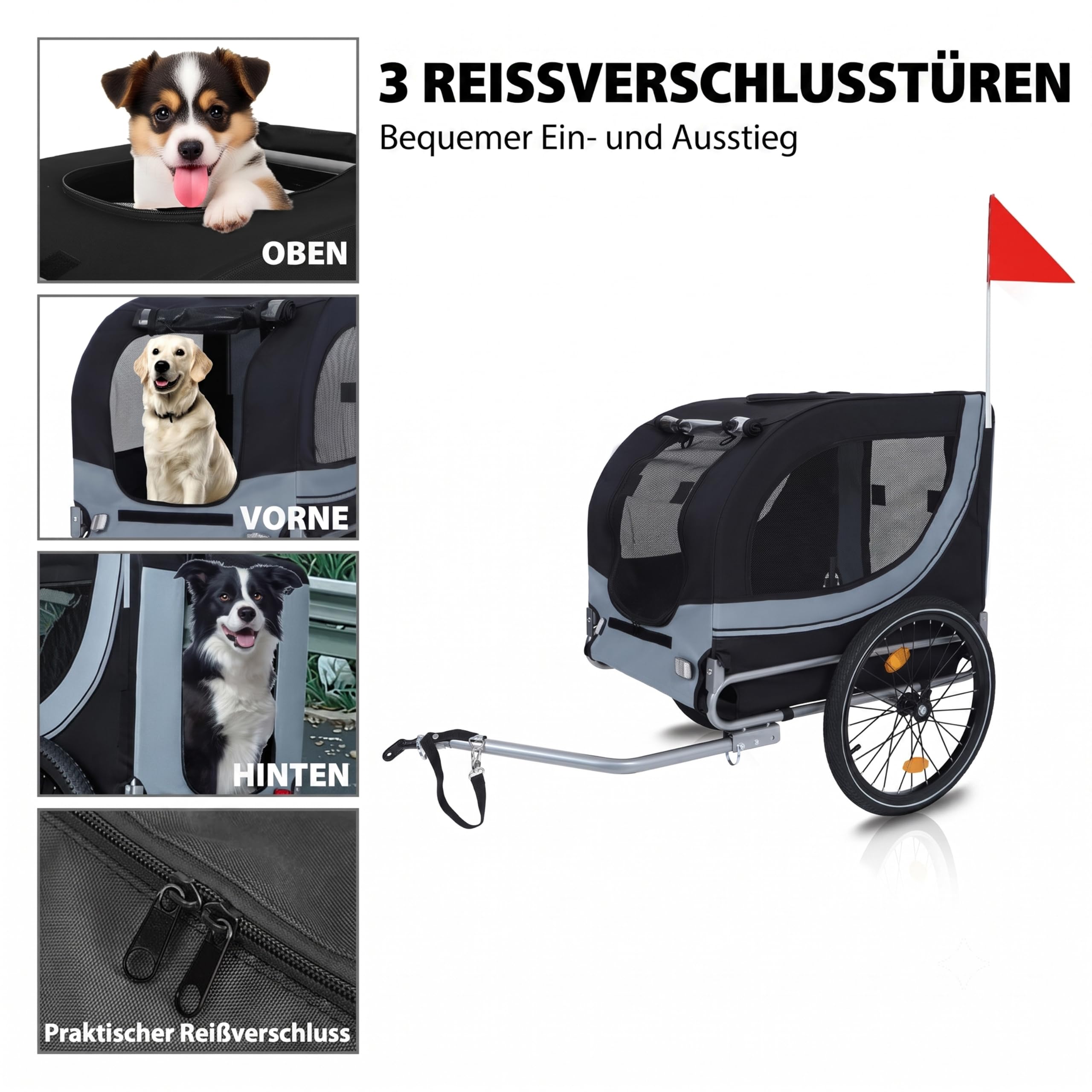 Hundeanhänger Fahrrad XL, Faltbarer Hundefahrradanhänger mit 20" Luftreifen, robuste Oxford Belüftungsfenster, Stabiler Fahrrad Anhänger mit Sicherheitsdrehkupplung, Blau